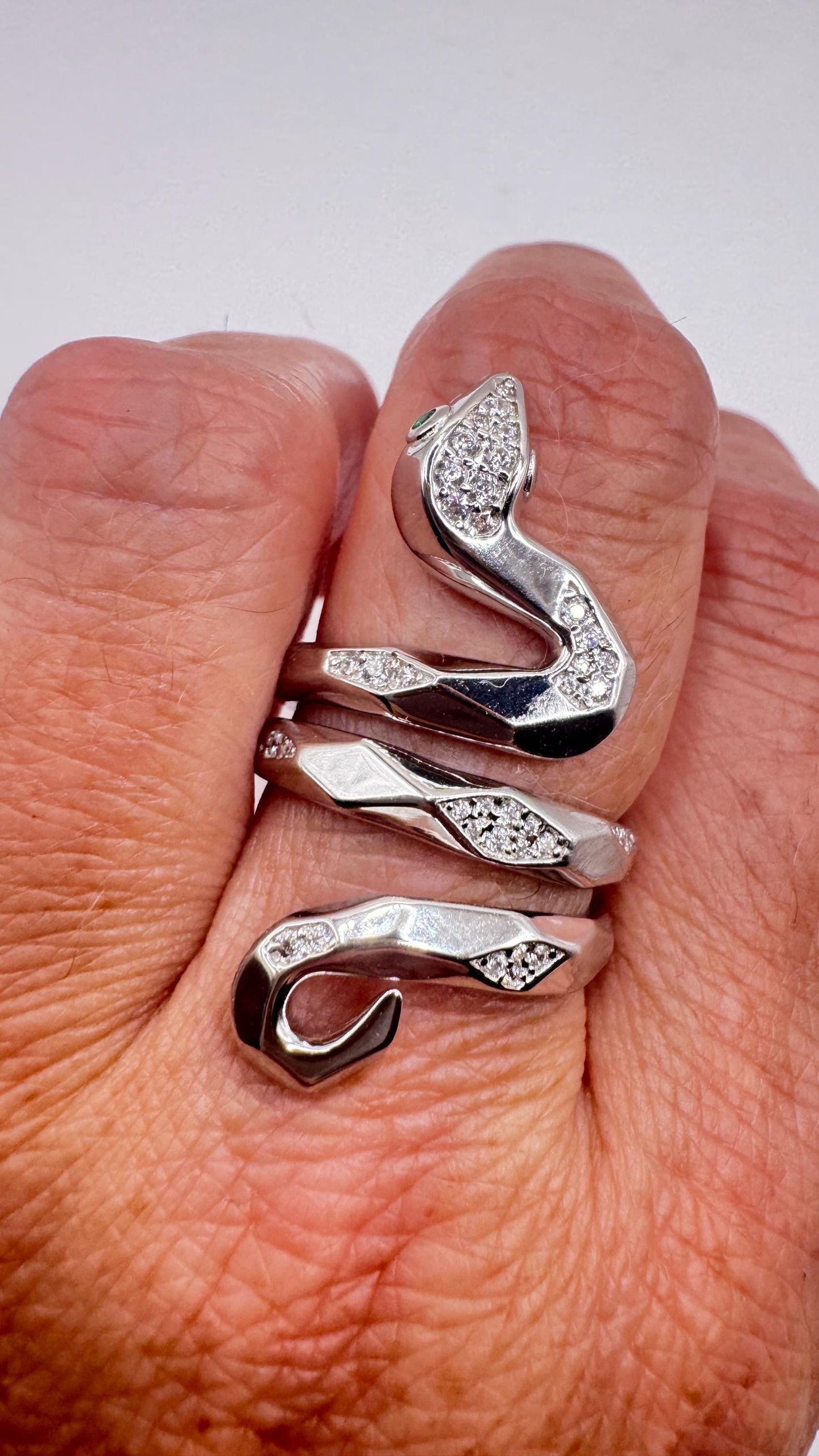 Vintage Crystal Snake Ring 925 Sterling Silver Adjustable