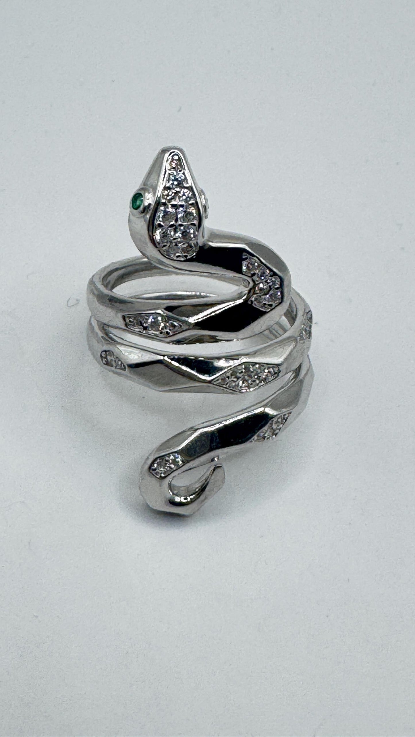 Vintage Crystal Snake Ring 925 Sterling Silver Adjustable