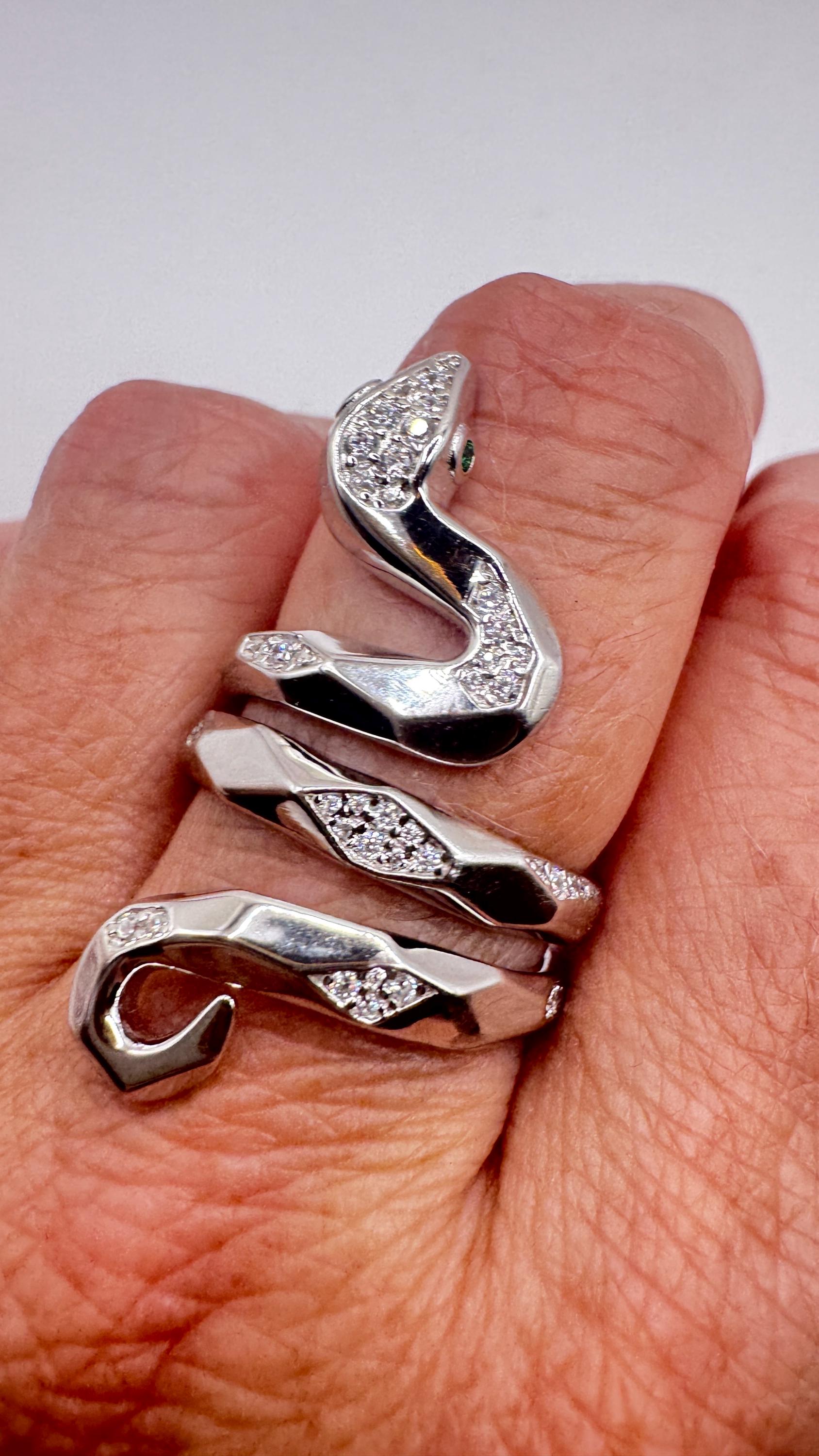 Vintage Crystal Snake Ring 925 Sterling Silver Adjustable