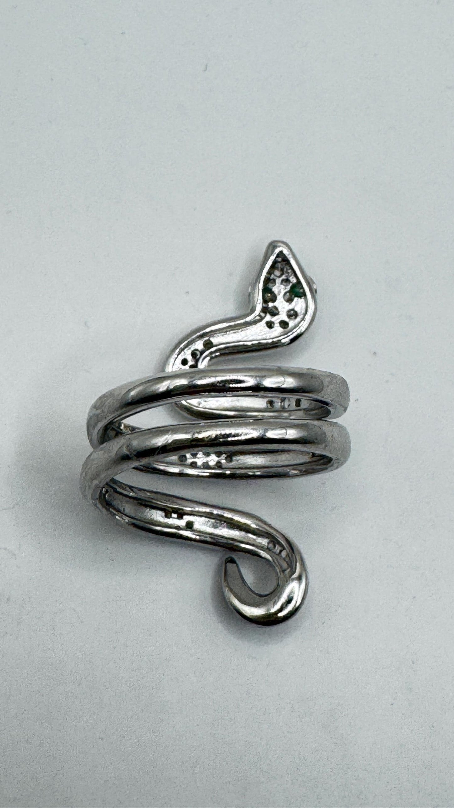 Vintage Crystal Snake Ring 925 Sterling Silver Adjustable