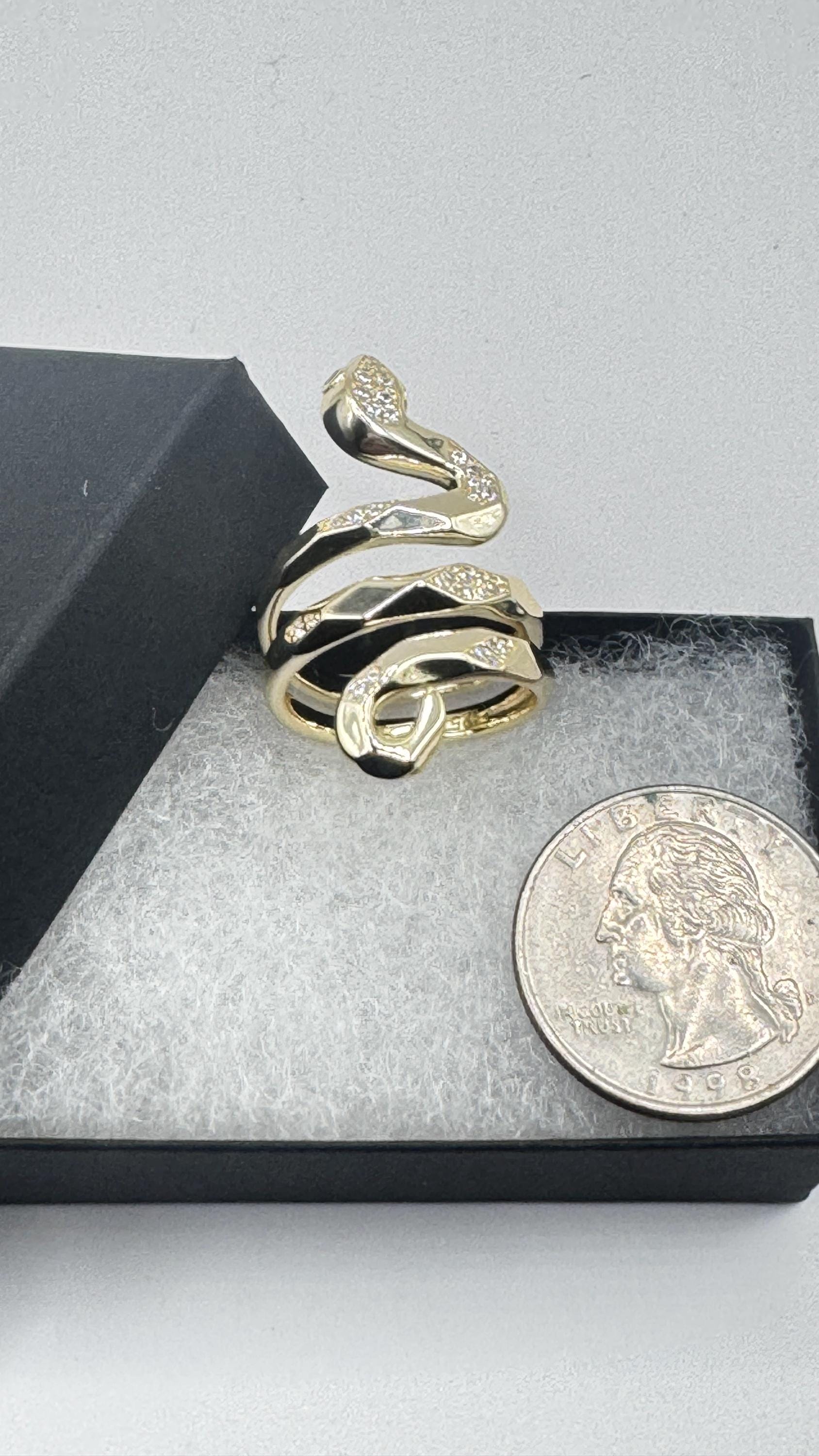 Vintage Crystal Snake Ring Golden 925 Sterling Silver Adjustable