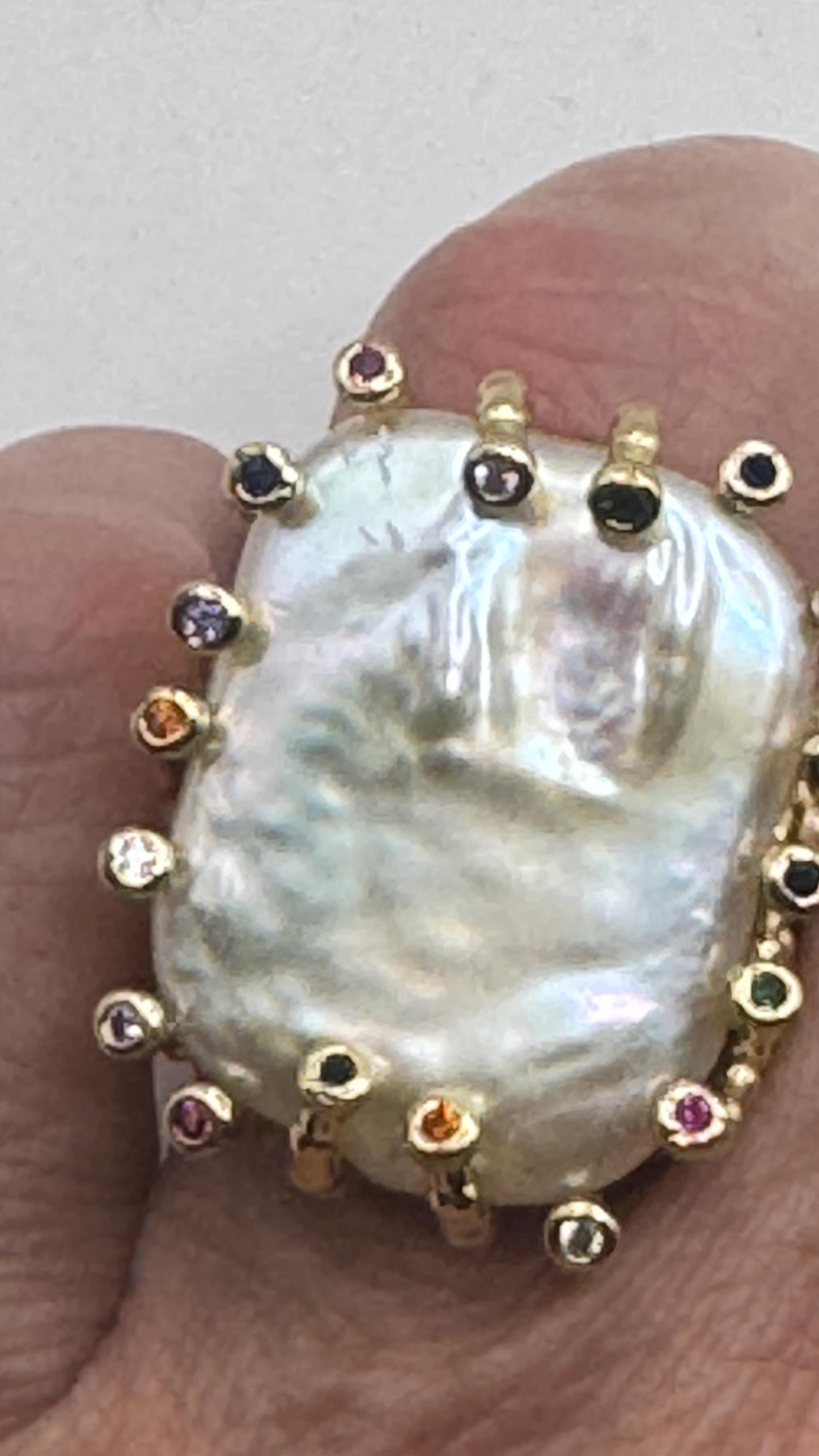 Vintage Biwa Pearl Ring Golden 925 Sterling Silver Cocktail Statement Adjustable