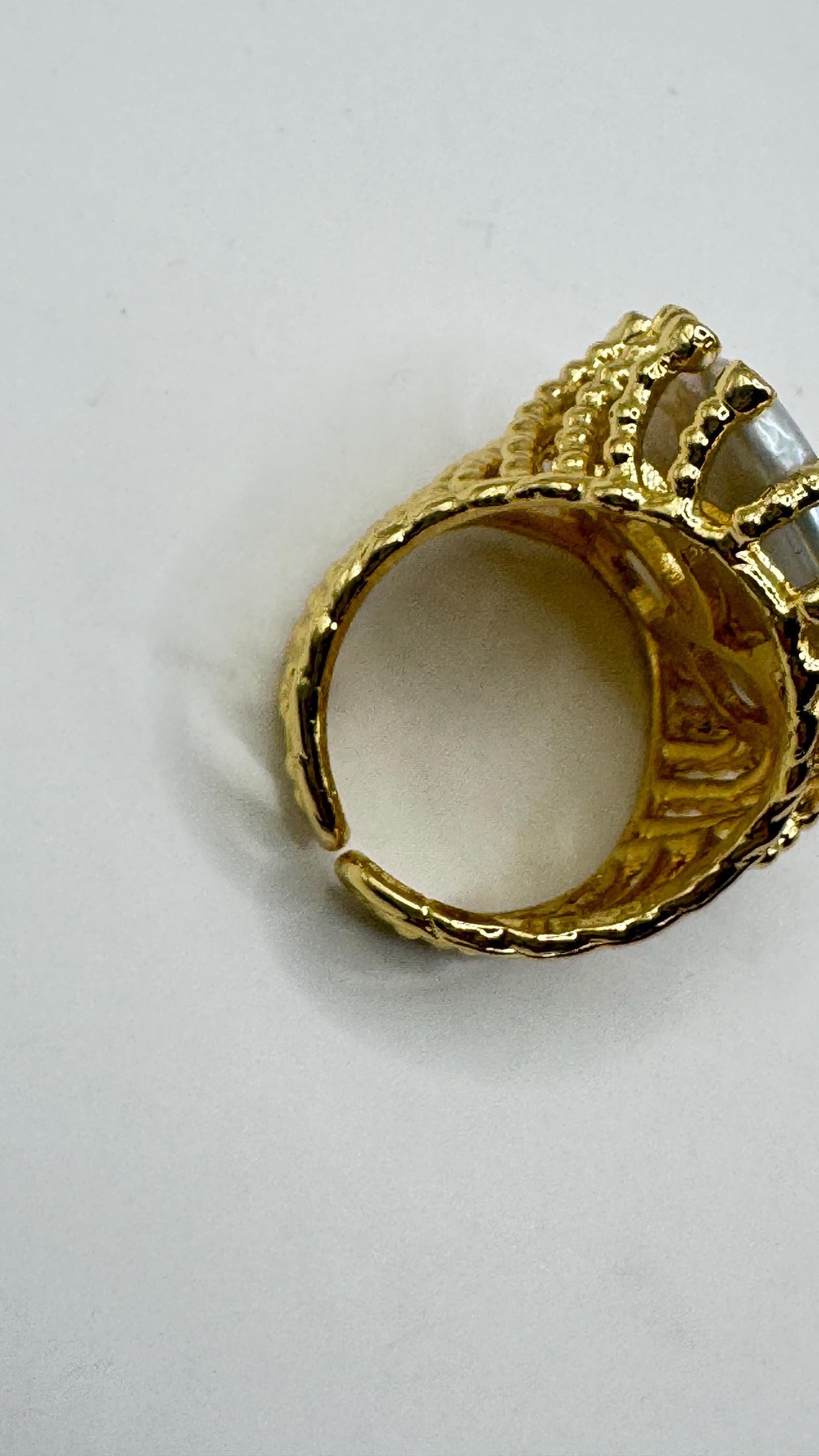Vintage Biwa Pearl Ring Golden 925 Sterling Silver Cocktail Statement Adjustable