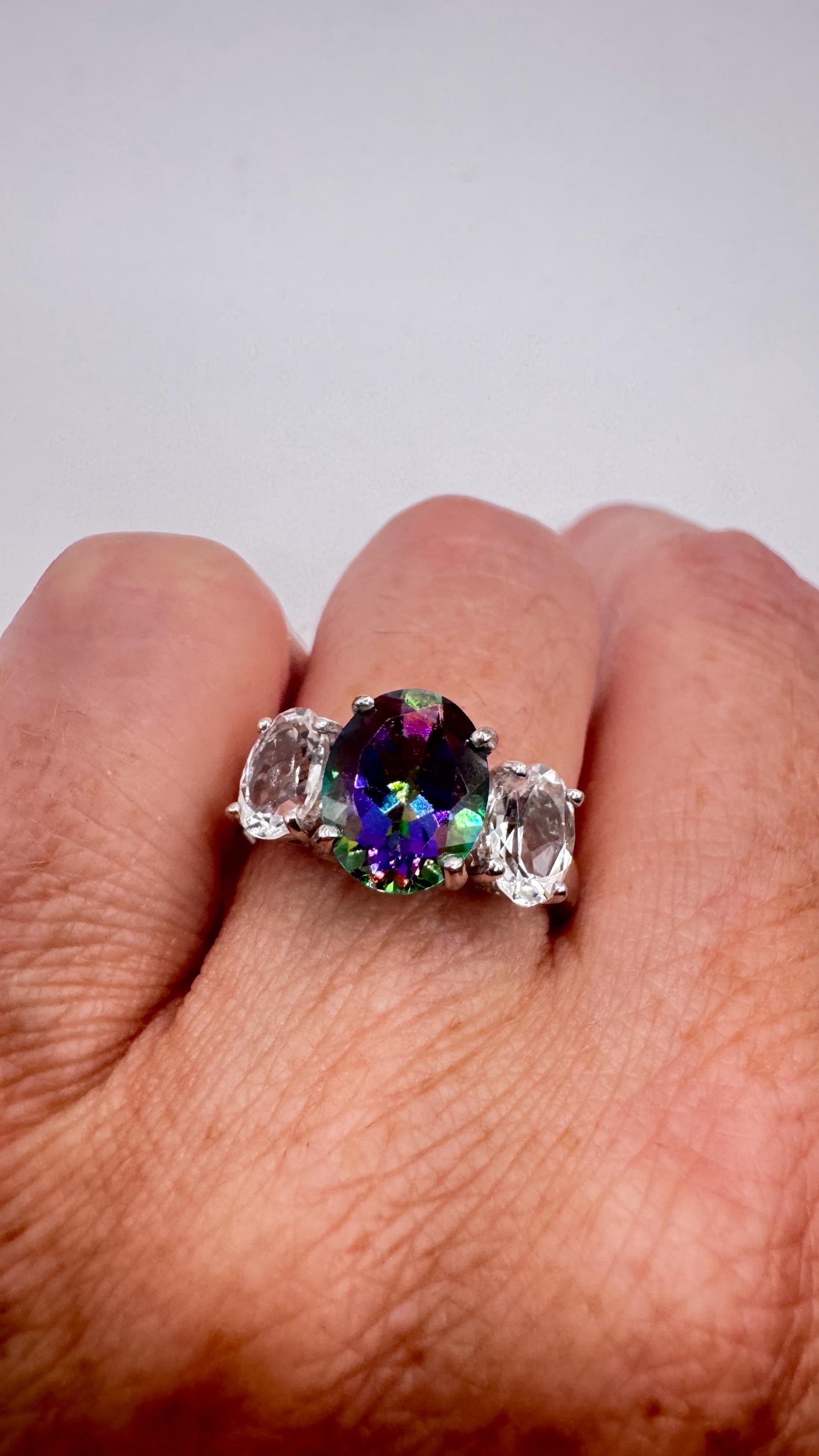 Vintage Genuine Mystic Blue Topaz 925 Sterling Silver Ring