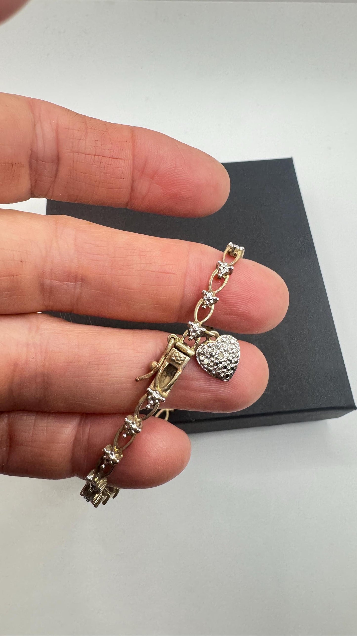 Vintage Diamond Heart Bracelet 925 Sterling Silver