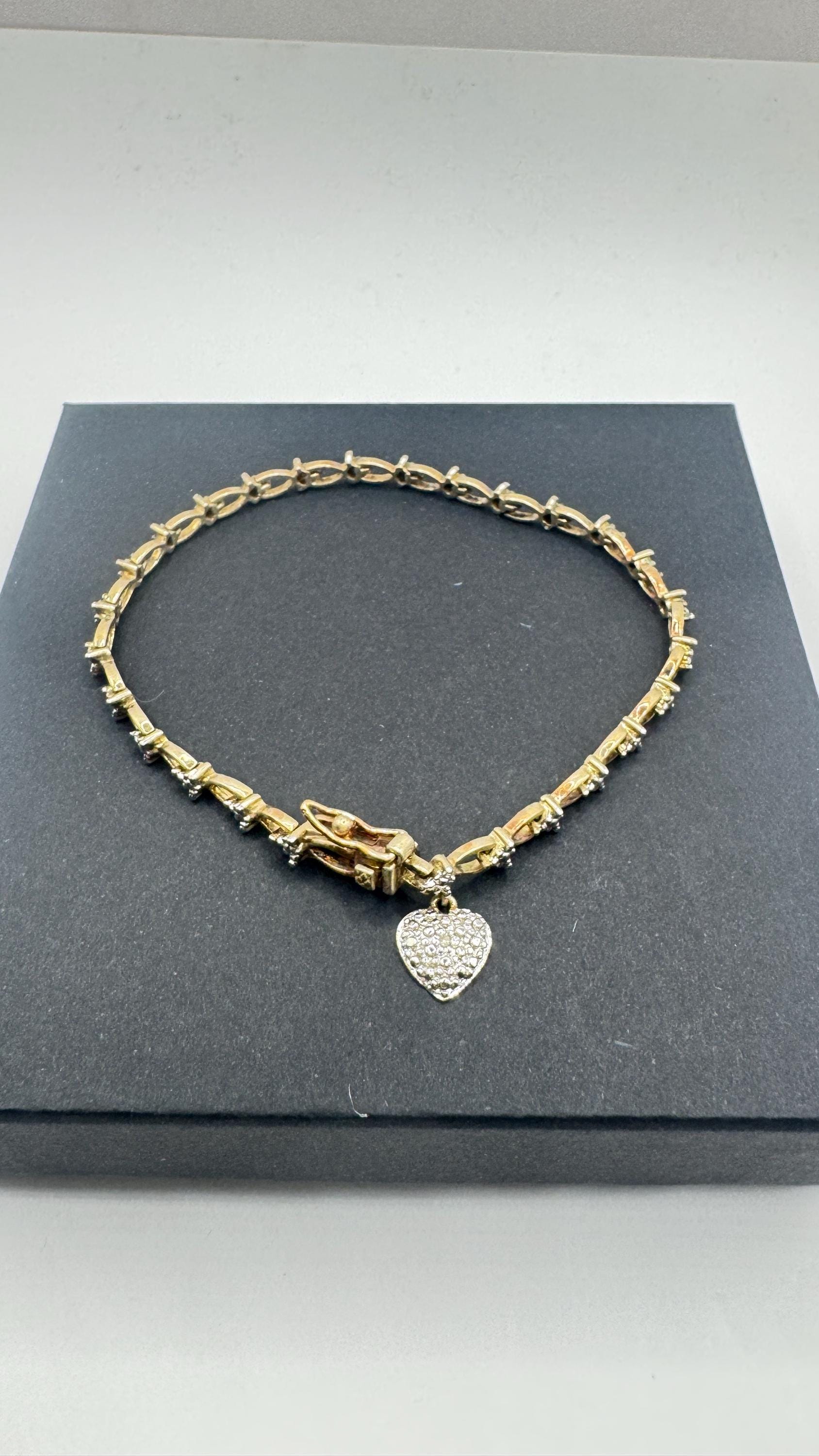 Vintage Diamond Heart Bracelet 925 Sterling Silver