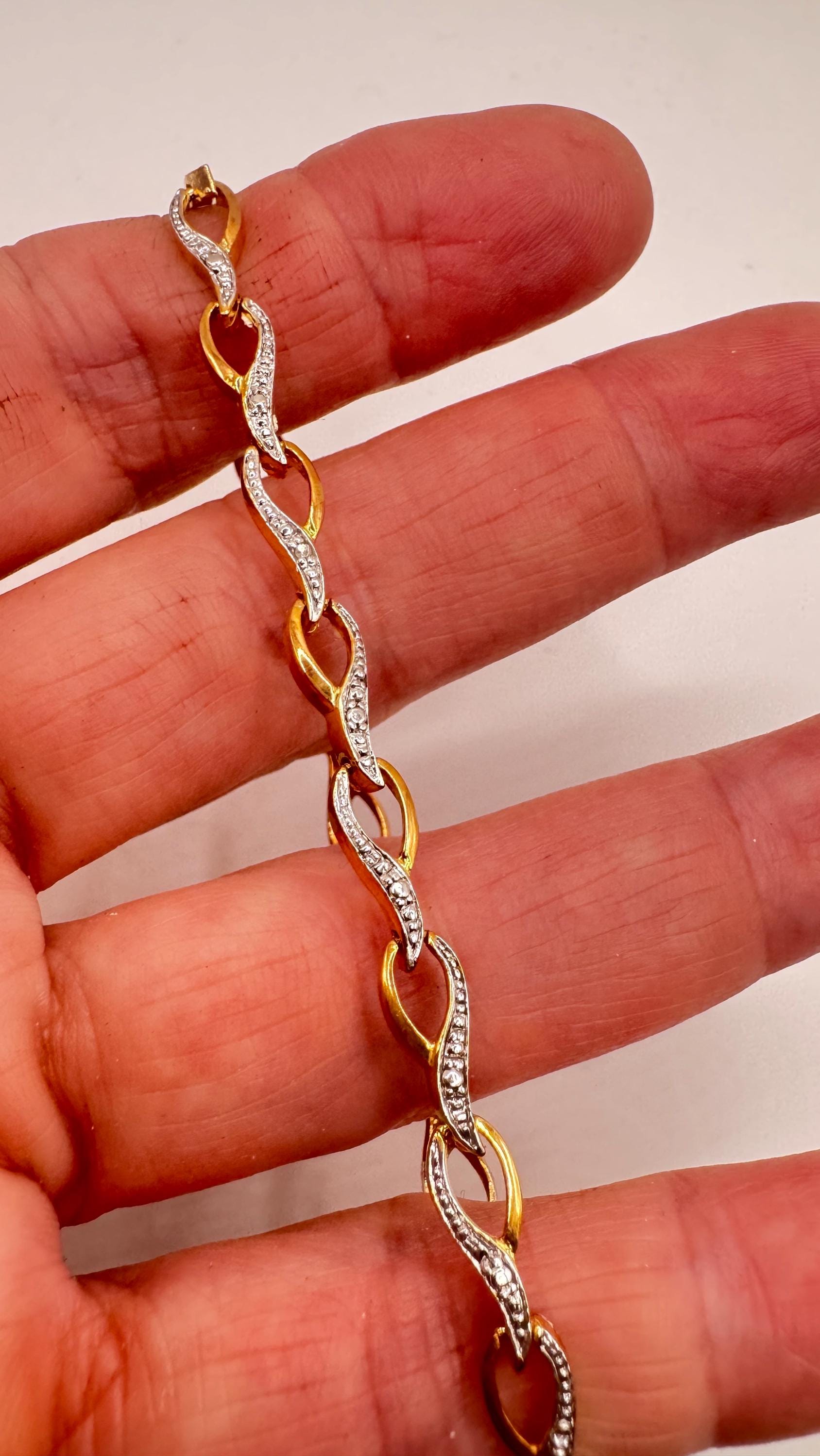 Vintage Diamond Bracelet Deco Golden 925 Sterling Silver