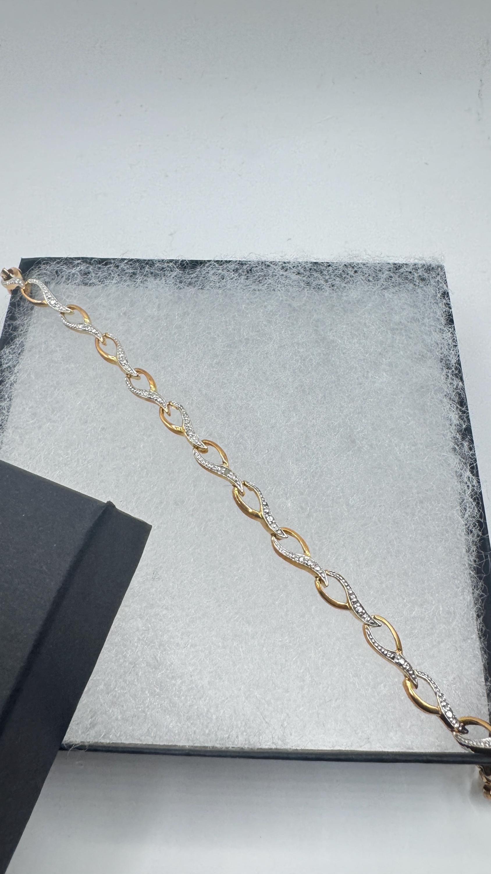 Vintage Diamond Bracelet Deco Golden 925 Sterling Silver