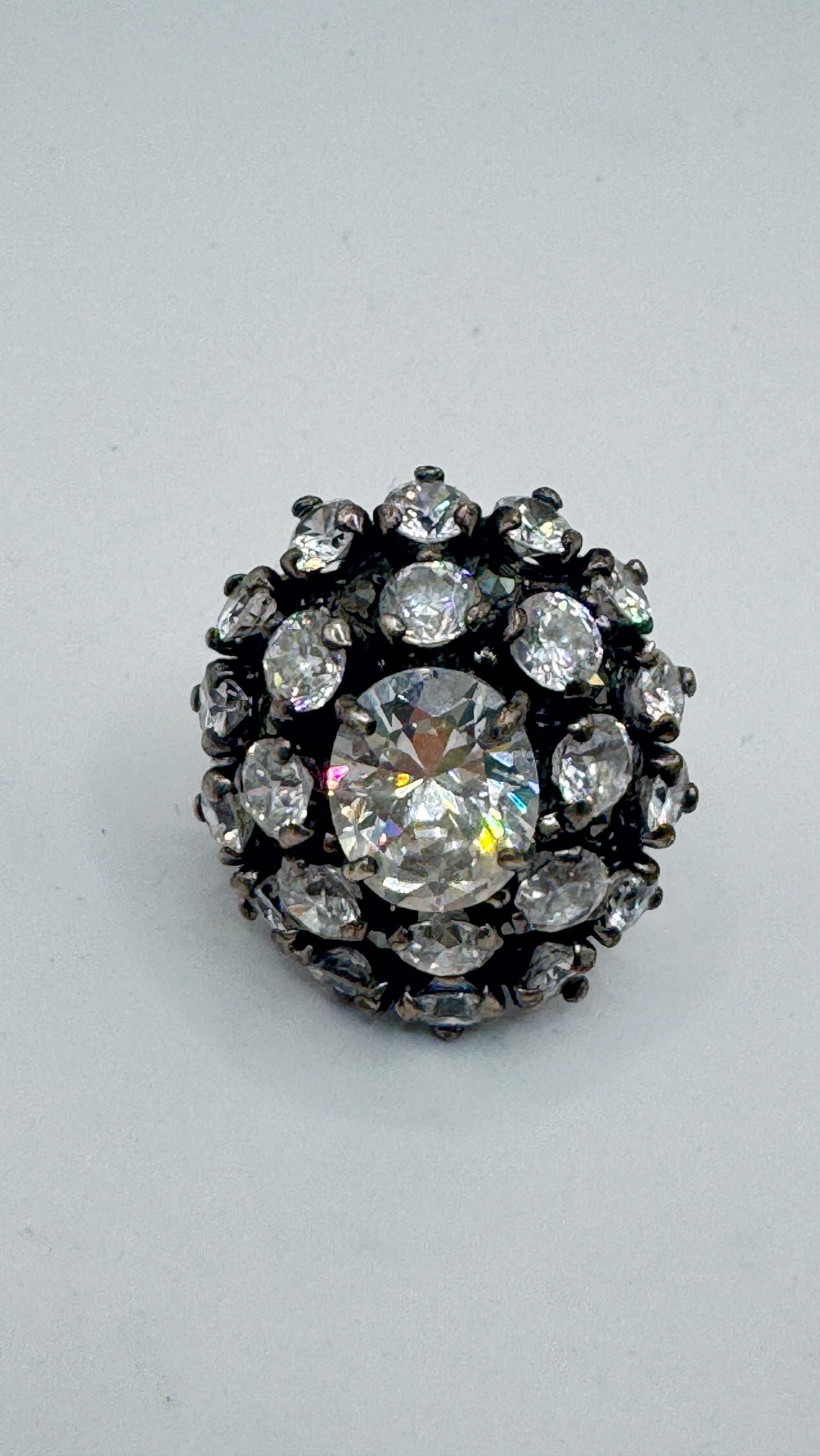Vintage Cubic Zirconia Crystal Sterling Silver Ring Size 6.5