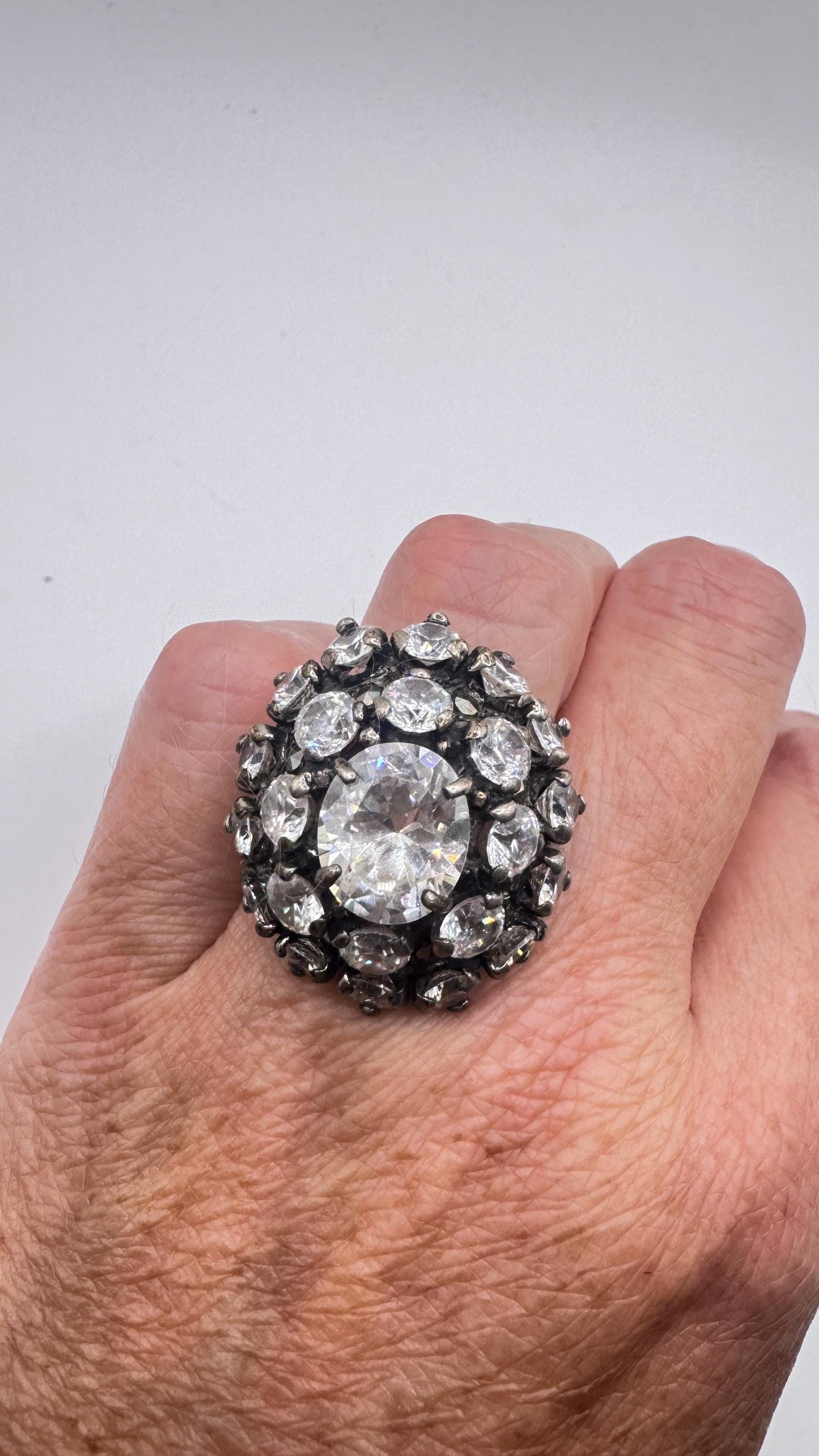 Vintage Cubic Zirconia Crystal Sterling Silver Ring Size 6.5