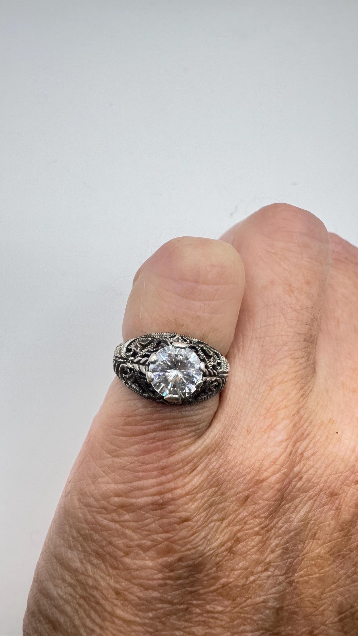 Vintage Cubic Zirconia Crystal Sterling Silver Ring Size 4 Pinky