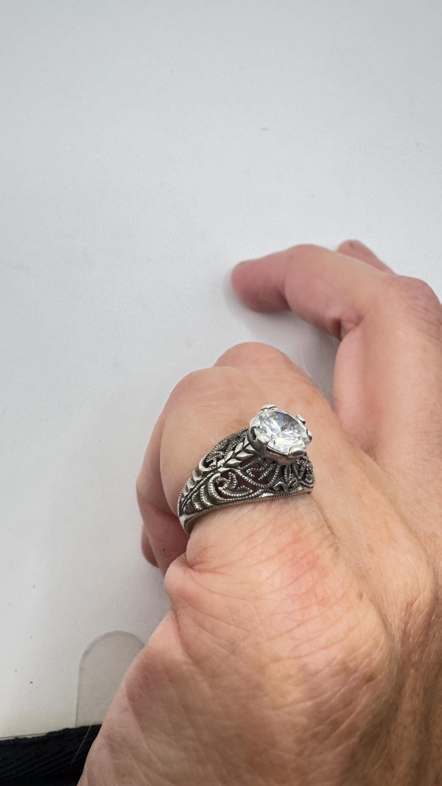 Vintage Cubic Zirconia Crystal Sterling Silver Ring Size 4 Pinky