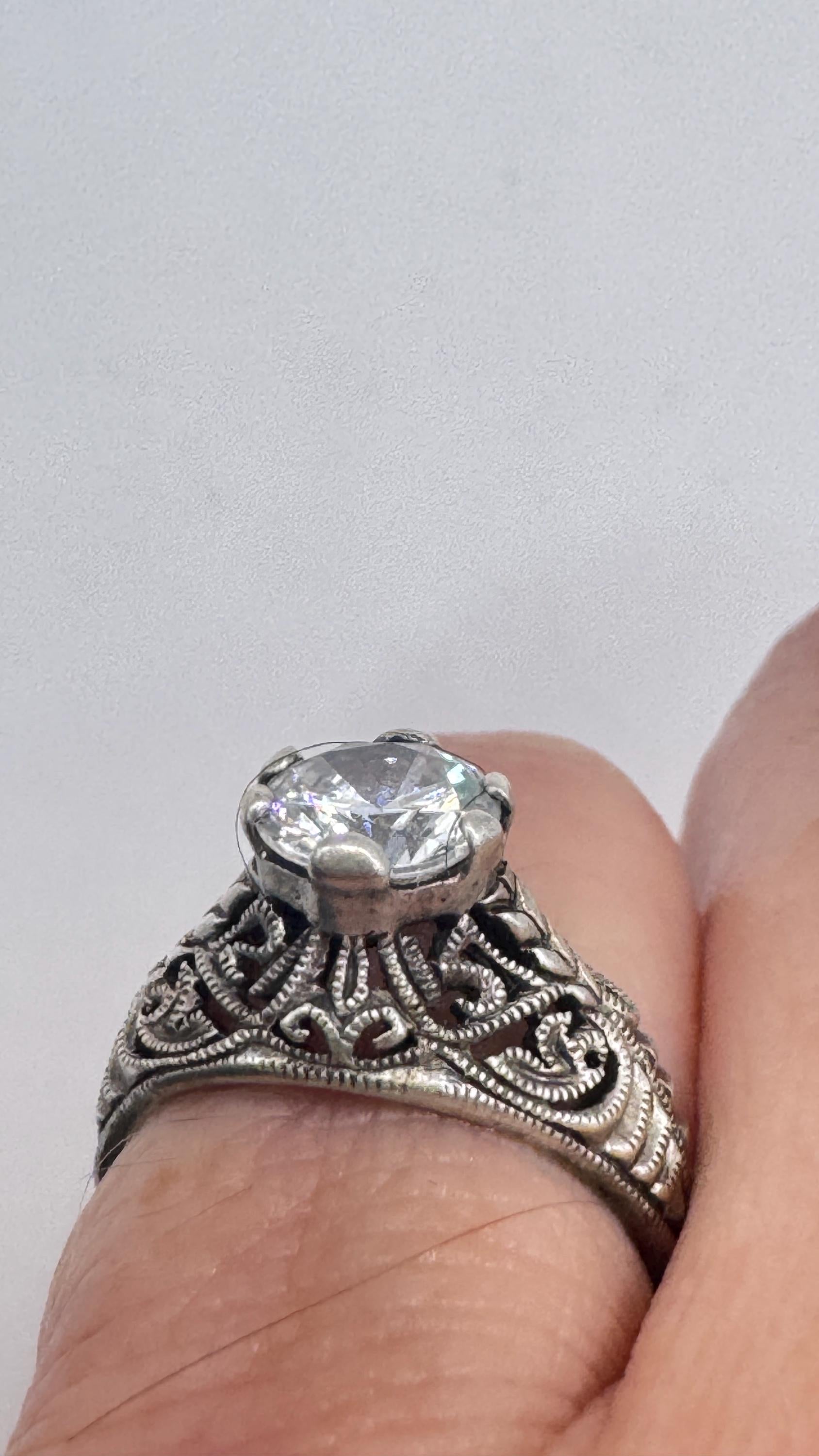 Vintage Cubic Zirconia Crystal Sterling Silver Ring Size 4 Pinky