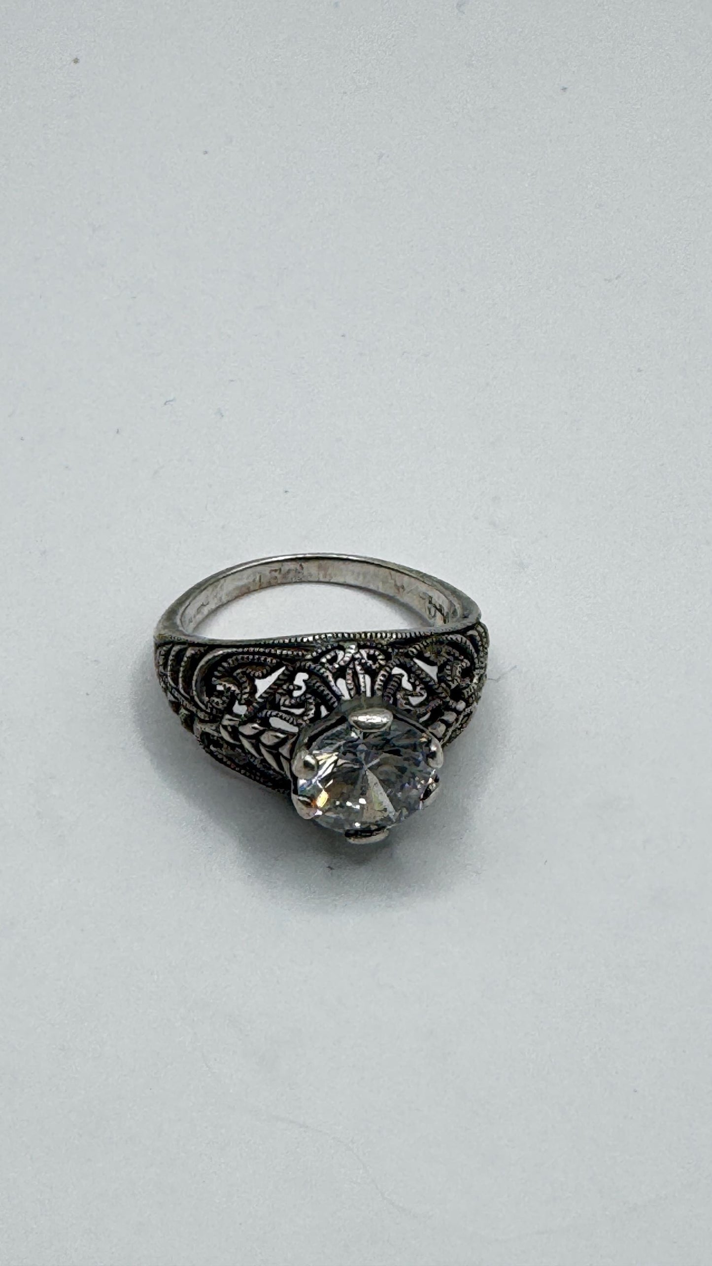 Vintage Cubic Zirconia Crystal Sterling Silver Ring Size 4 Pinky