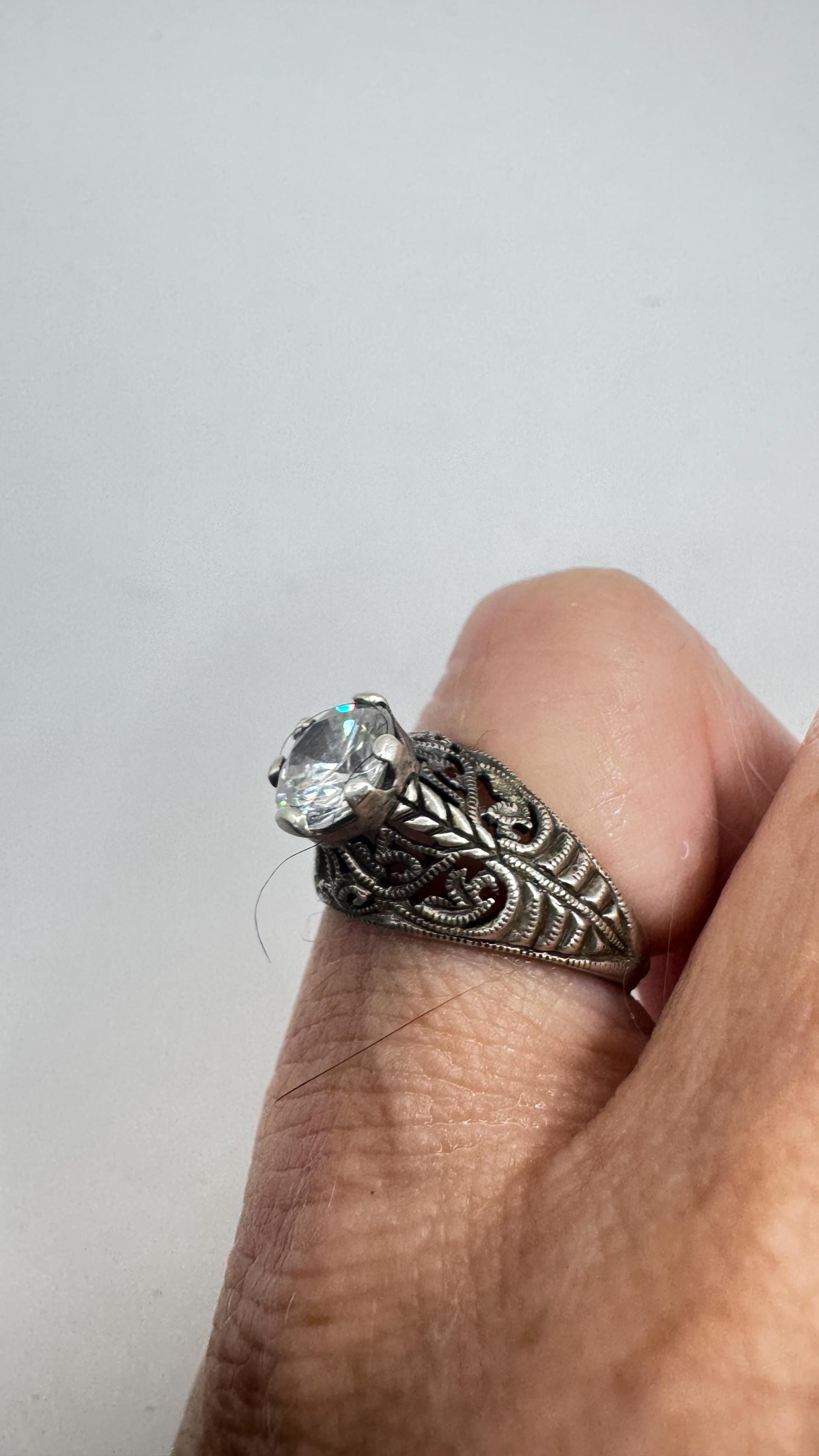 Vintage Cubic Zirconia Crystal Sterling Silver Ring Size 4 Pinky