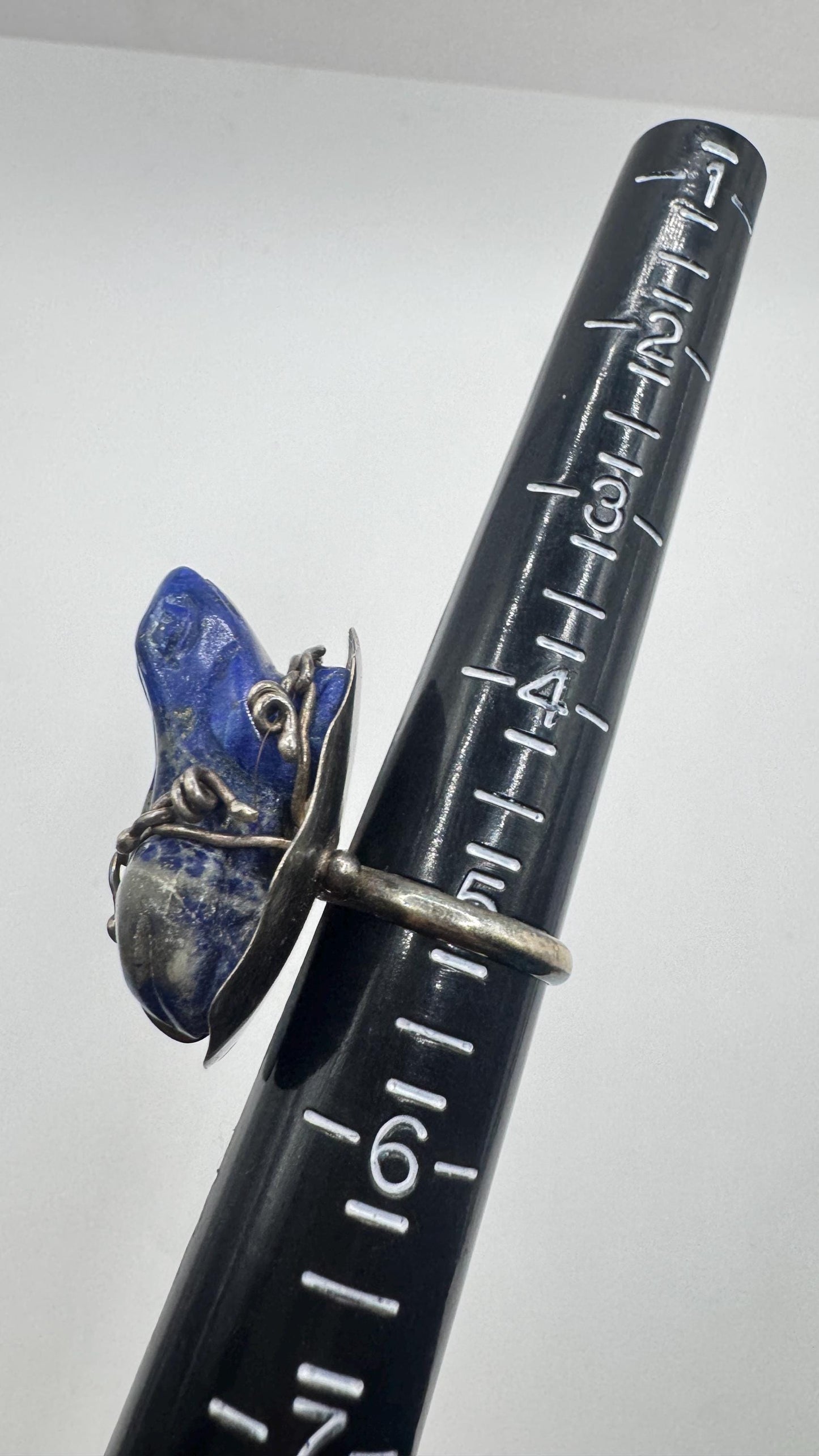 Vintage Blue Lapis Lazuli Frog 925 Sterling Silver Ring