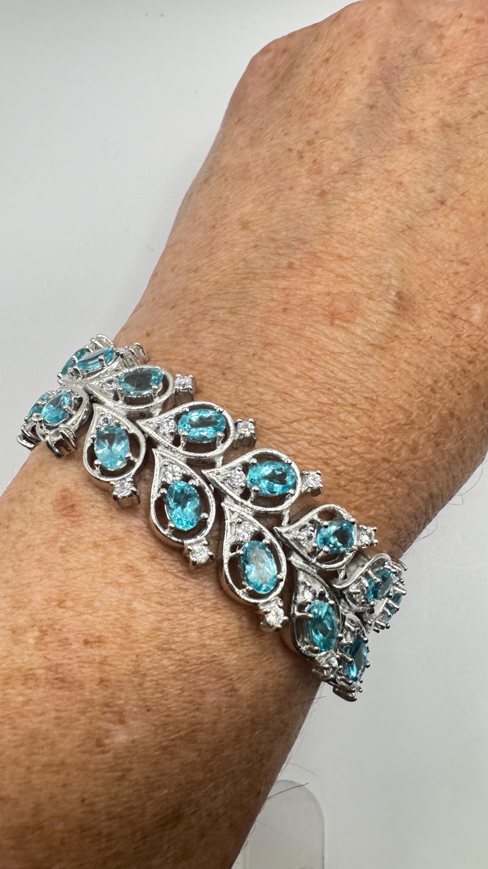 Vintage Genuine Blue Flourite 925 Sterling Silver Chunky Statement Bracelet