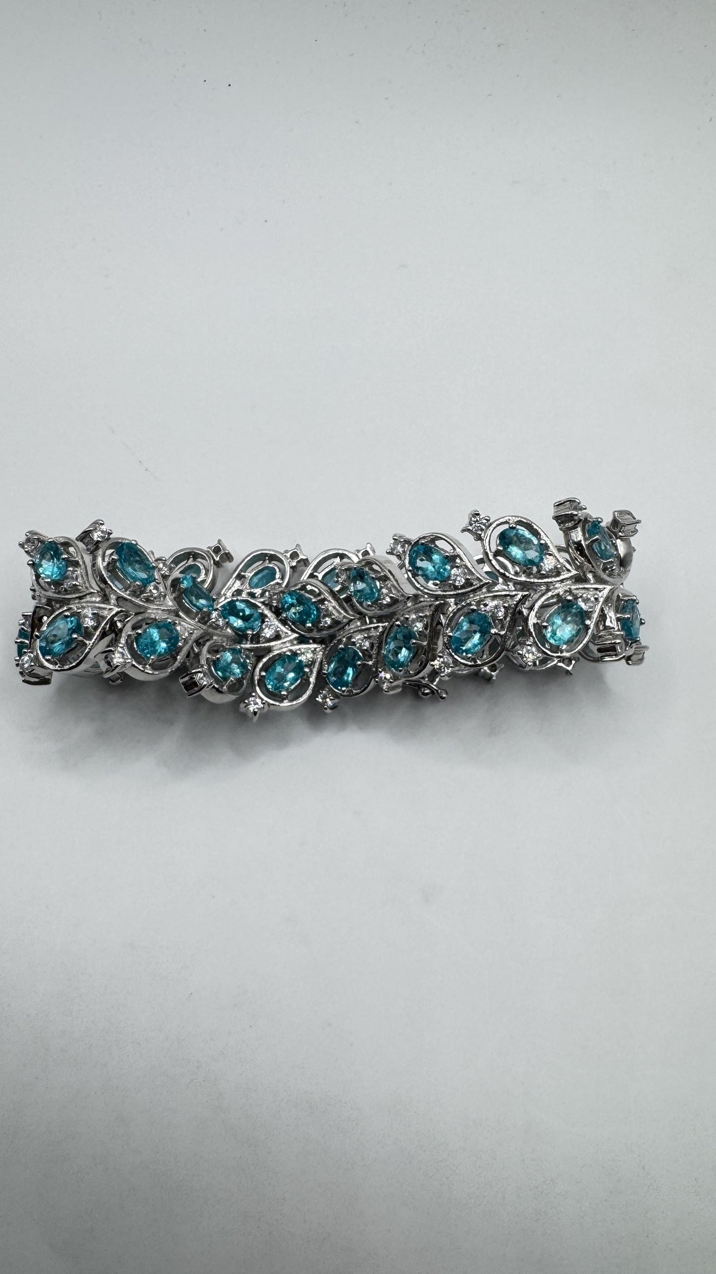 Vintage Genuine Blue Flourite 925 Sterling Silver Chunky Statement Bracelet