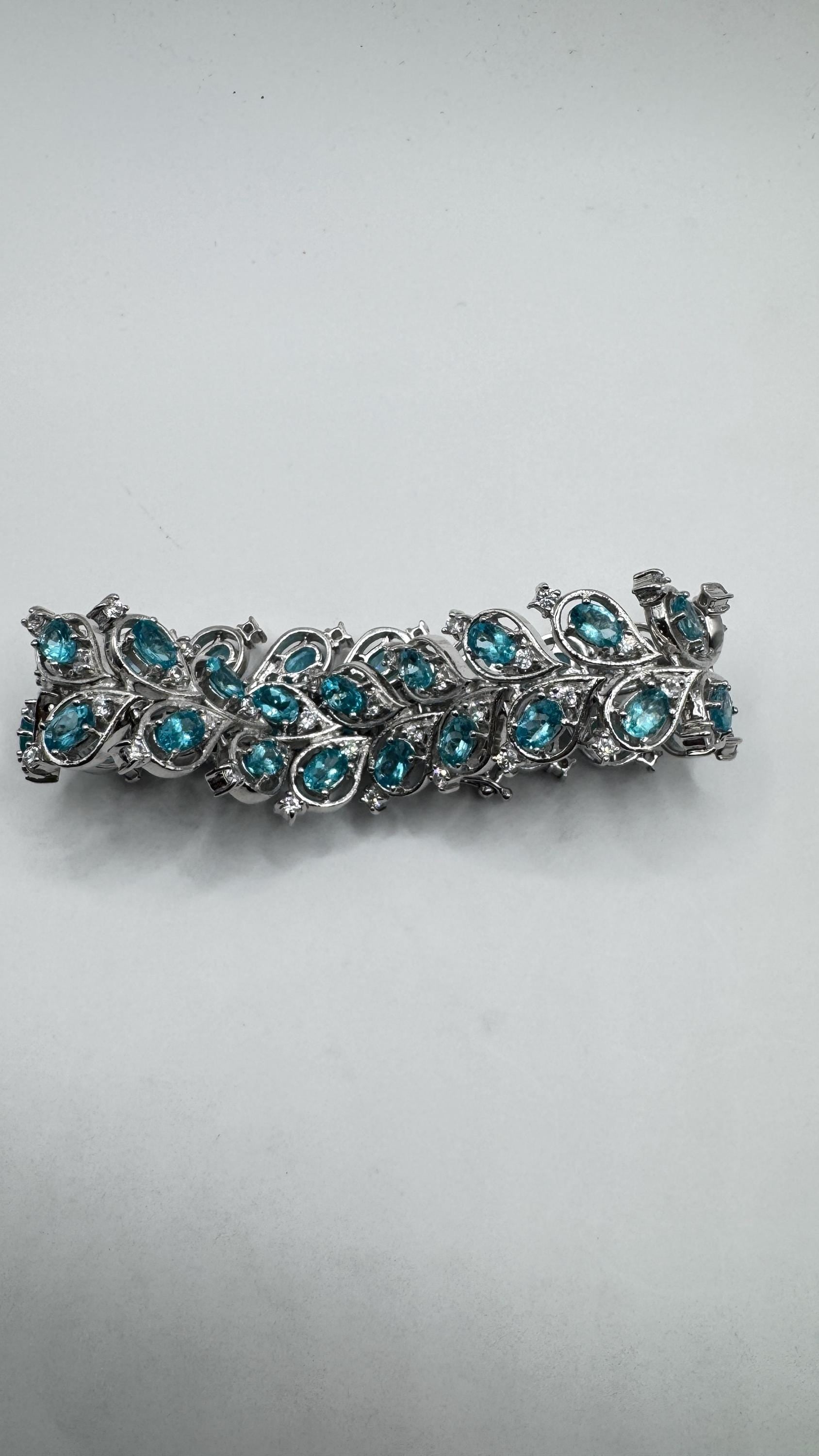 Vintage Genuine Blue Flourite 925 Sterling Silver Chunky Statement Bracelet