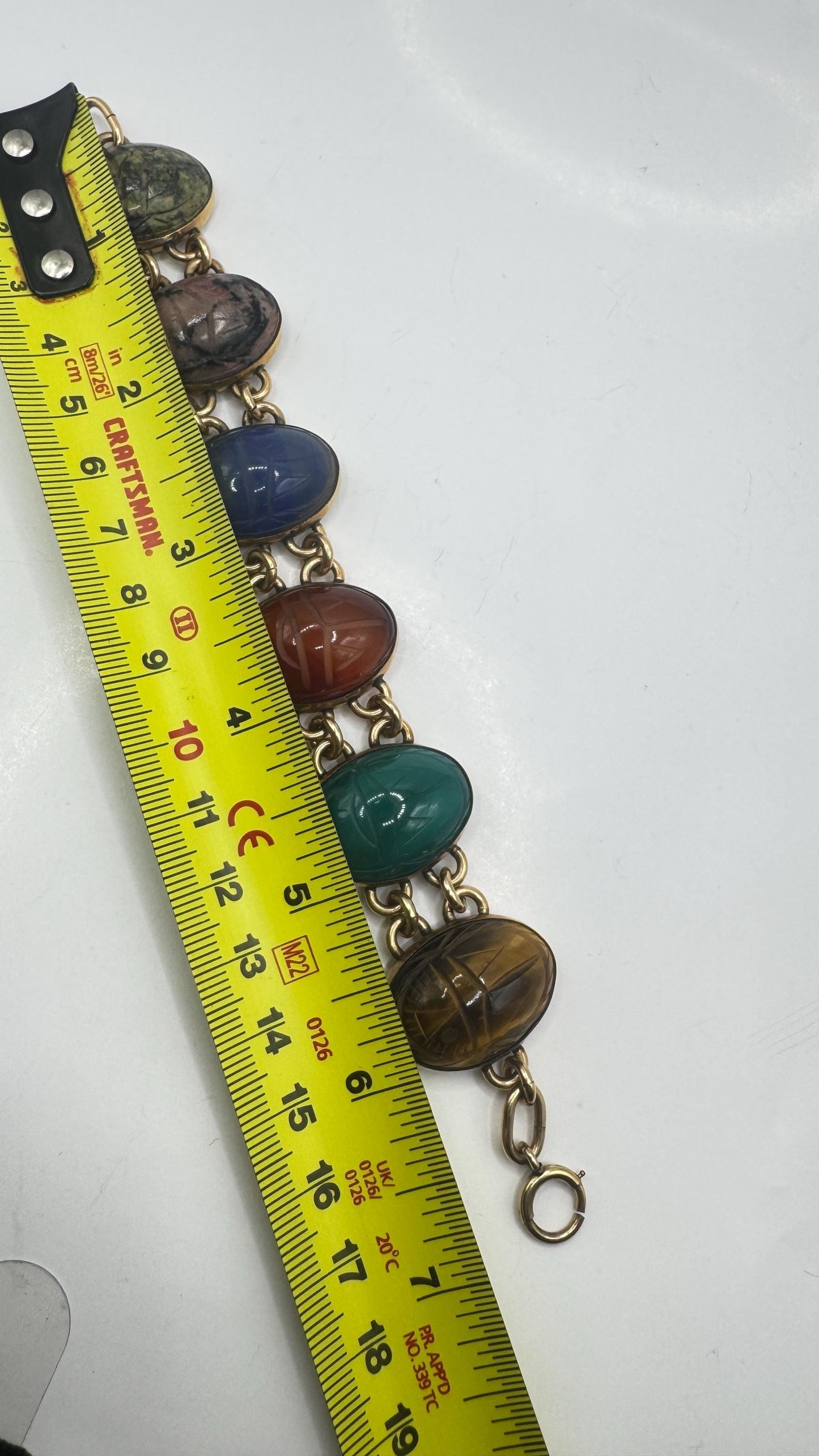 Vintage Scarab Bracelet Golden filled Carved Gemstones
