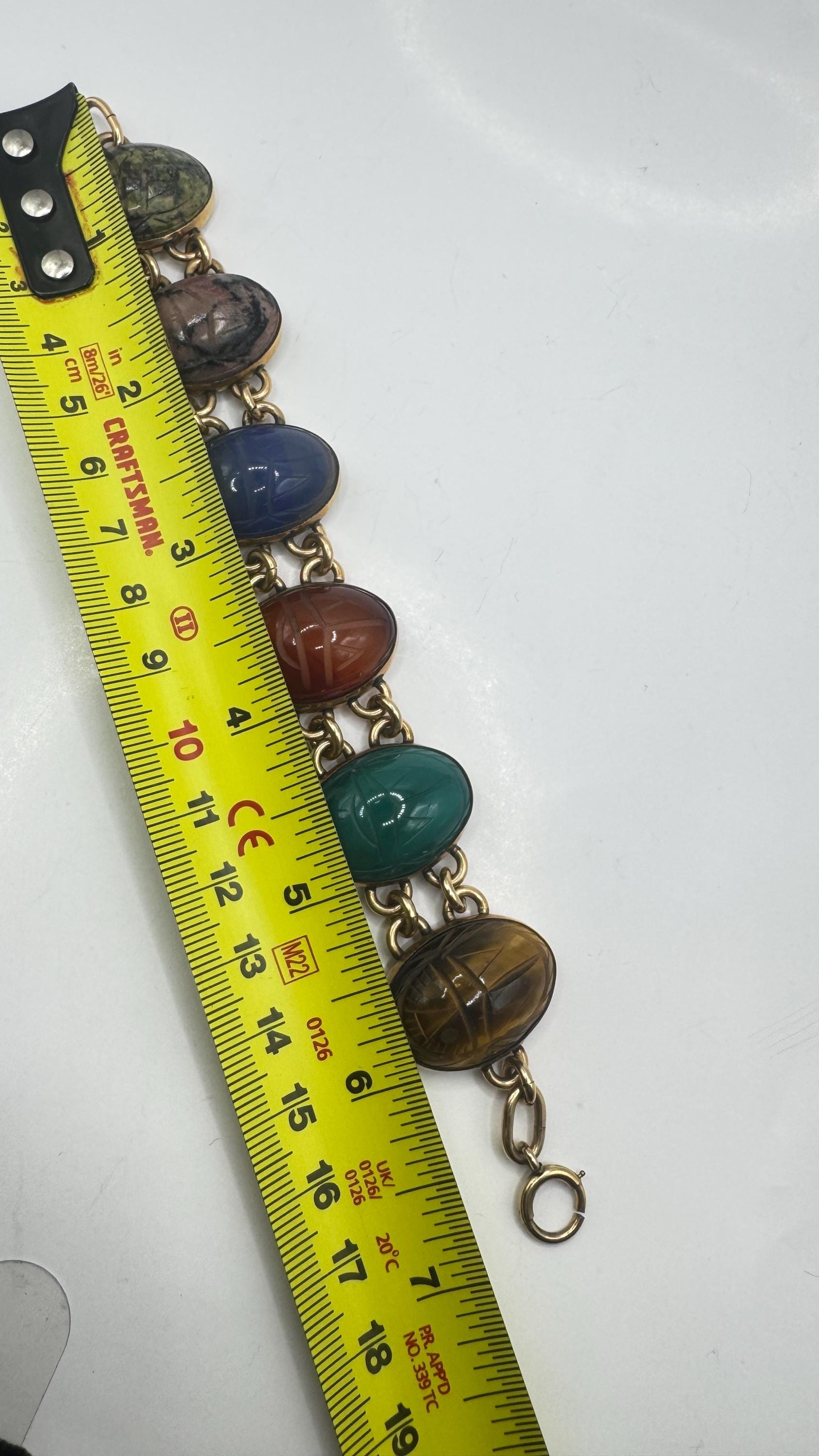 Vintage Scarab Bracelet Golden filled Carved Gemstones