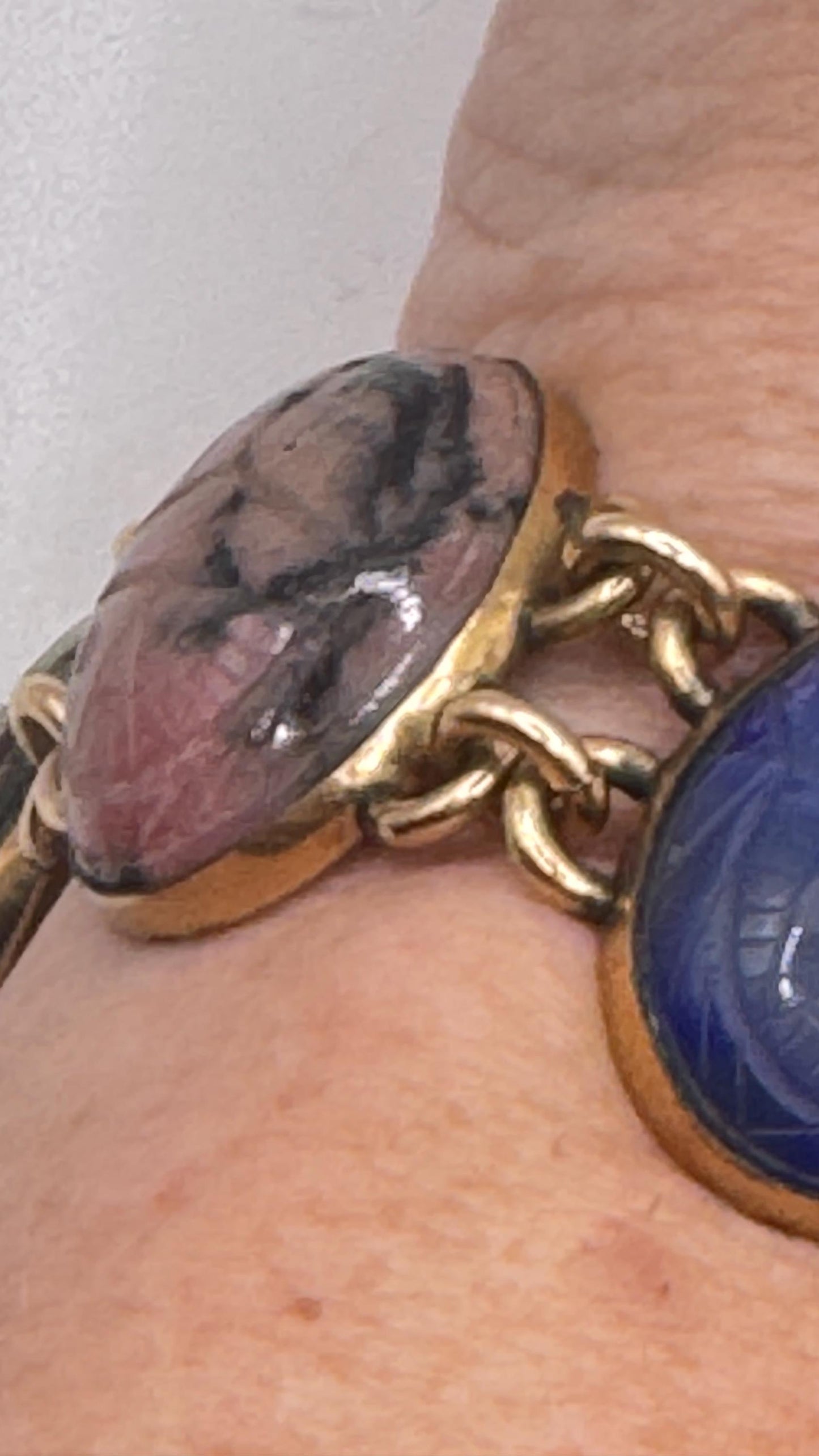 Vintage Scarab Bracelet Golden filled Carved Gemstones