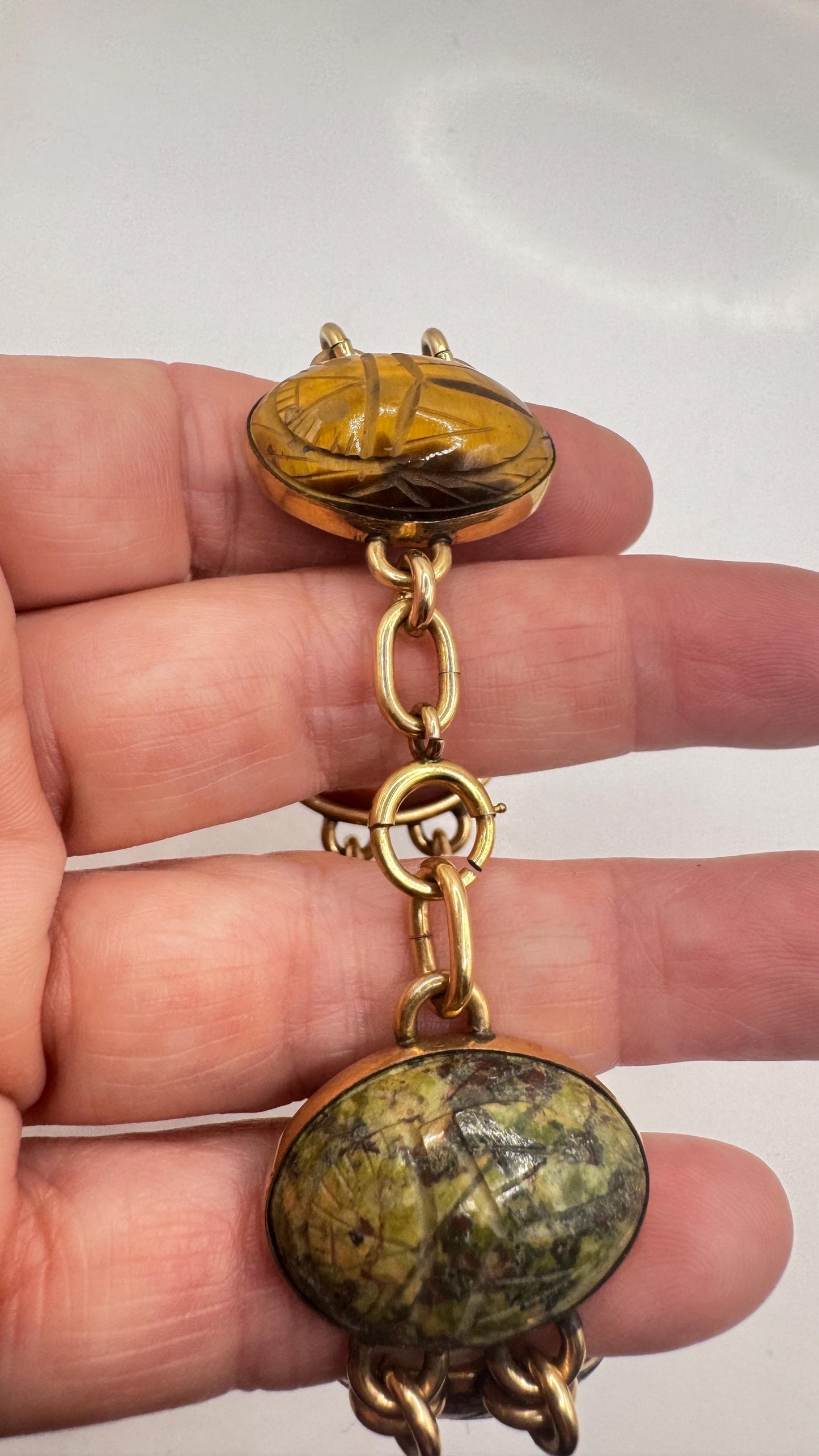 Vintage Scarab Bracelet Golden filled Carved Gemstones