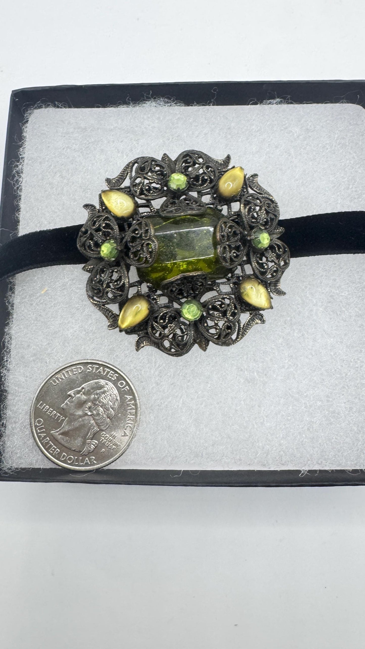 Vintage Rhinestone Green Crystal Brooch Pin