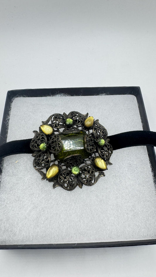 Vintage Rhinestone Green Crystal Brooch Pin