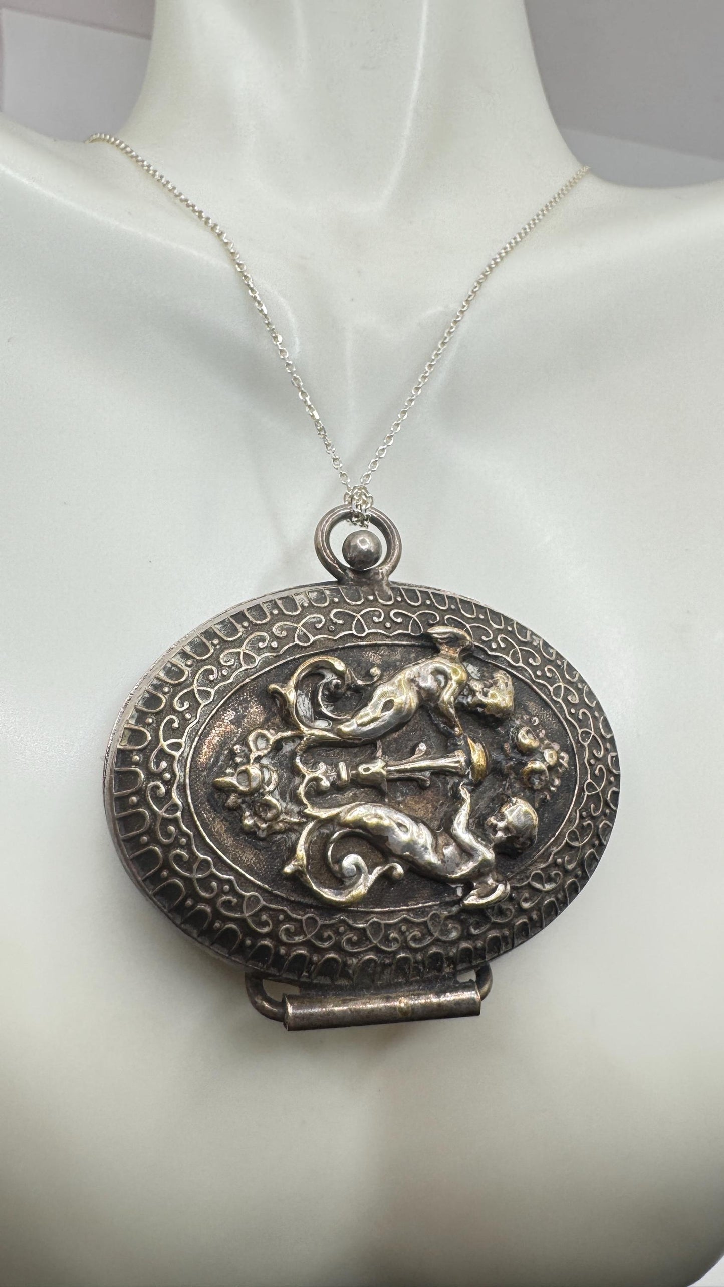 Vintage Locket Choker 925 Sterling Silver Necklace