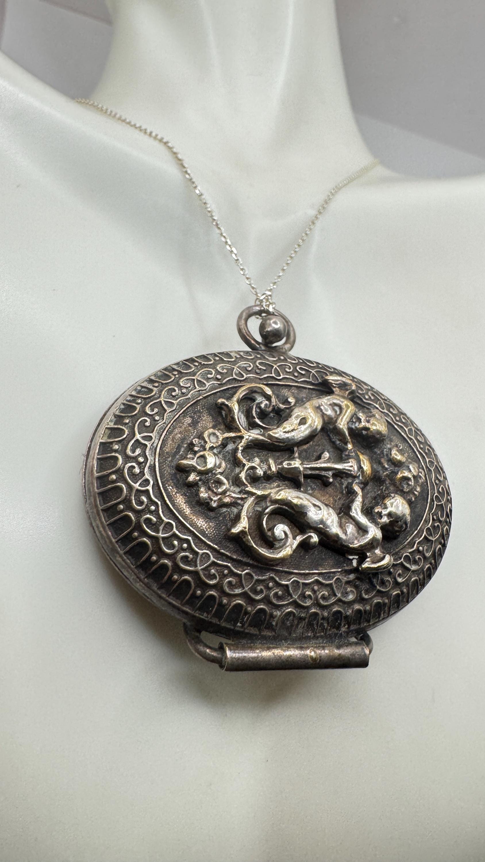 Vintage Locket Choker 925 Sterling Silver Necklace