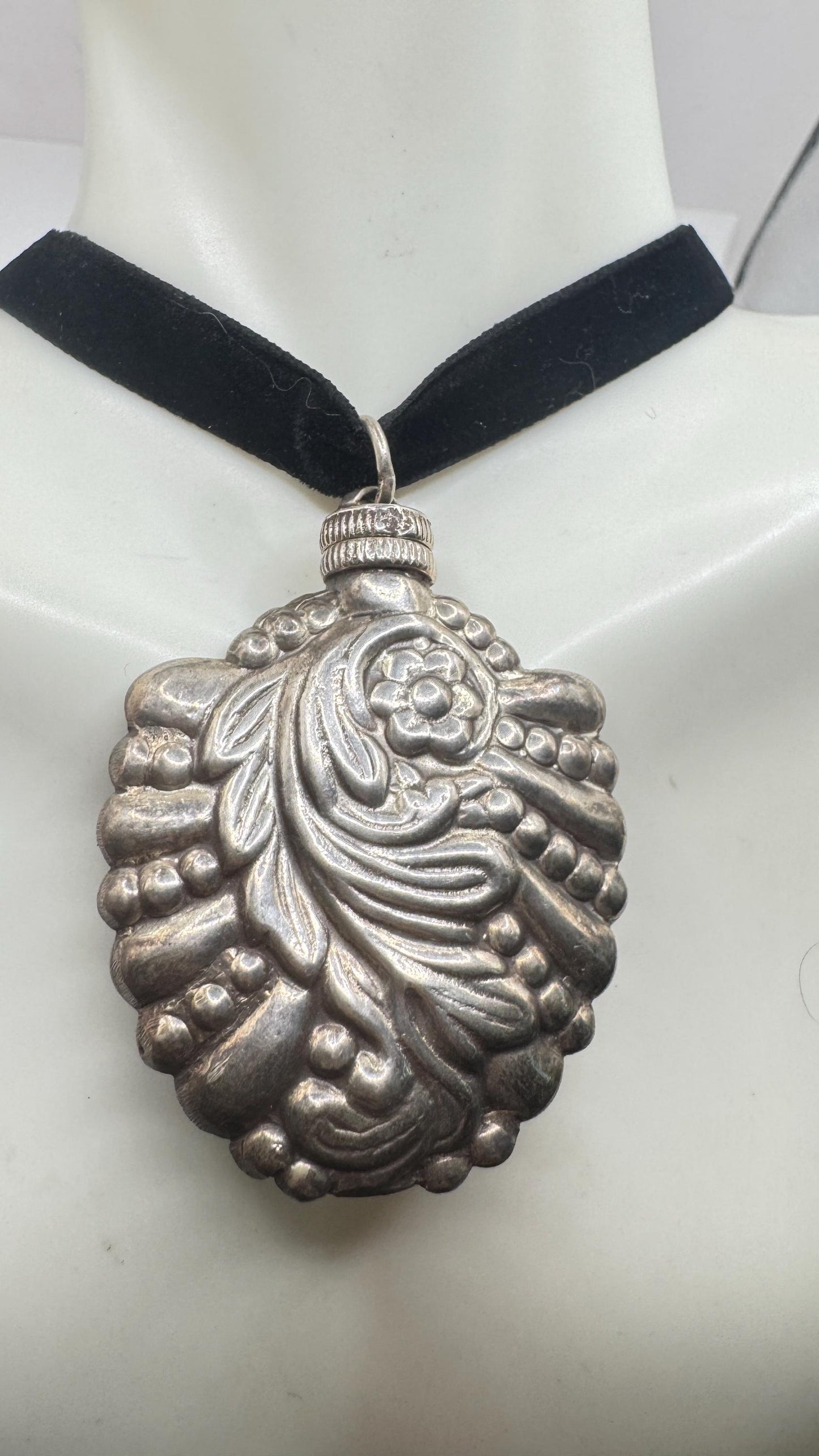 Vintage Perfume Oil Bottle 925 Sterling silver Pendant Necklace