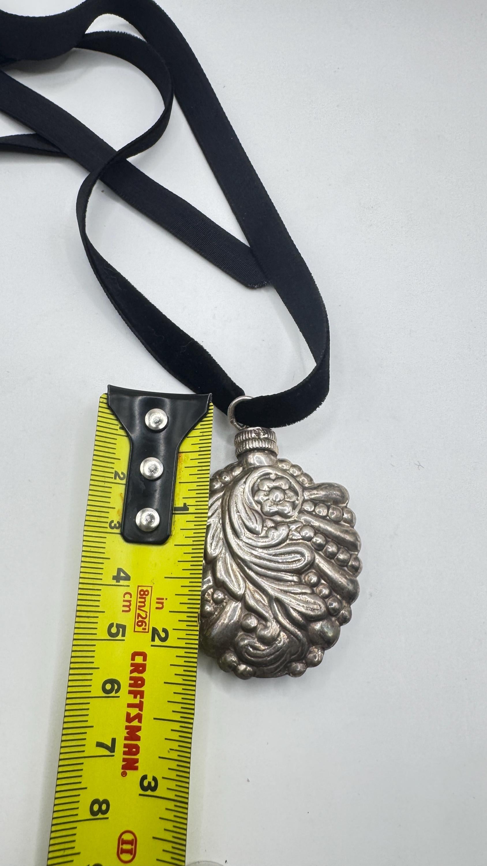 Vintage Perfume Oil Bottle 925 Sterling silver Pendant Necklace