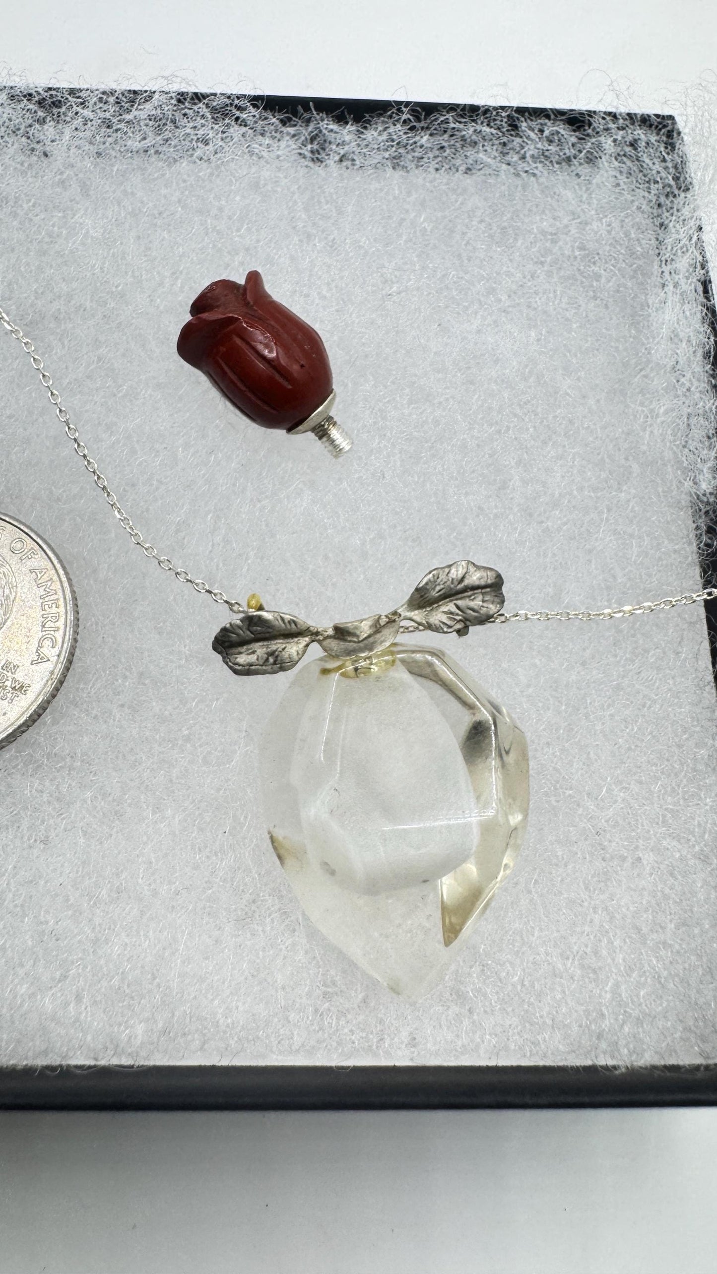 Vintage Quartz Crystal Perfume Oil Bottle 925 Sterling silver Pendant Necklace