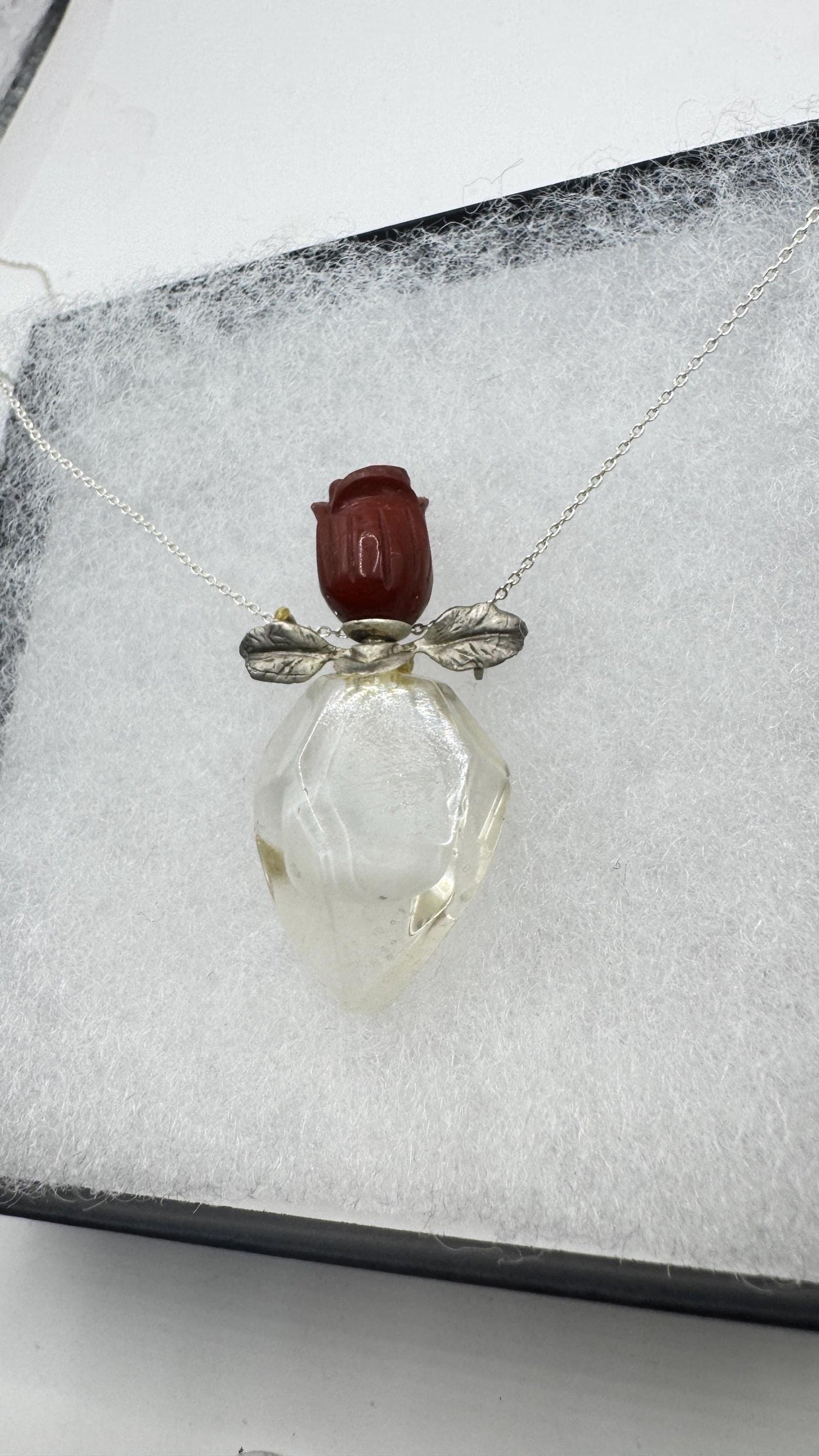 Vintage Quartz Crystal Perfume Oil Bottle 925 Sterling silver Pendant Necklace