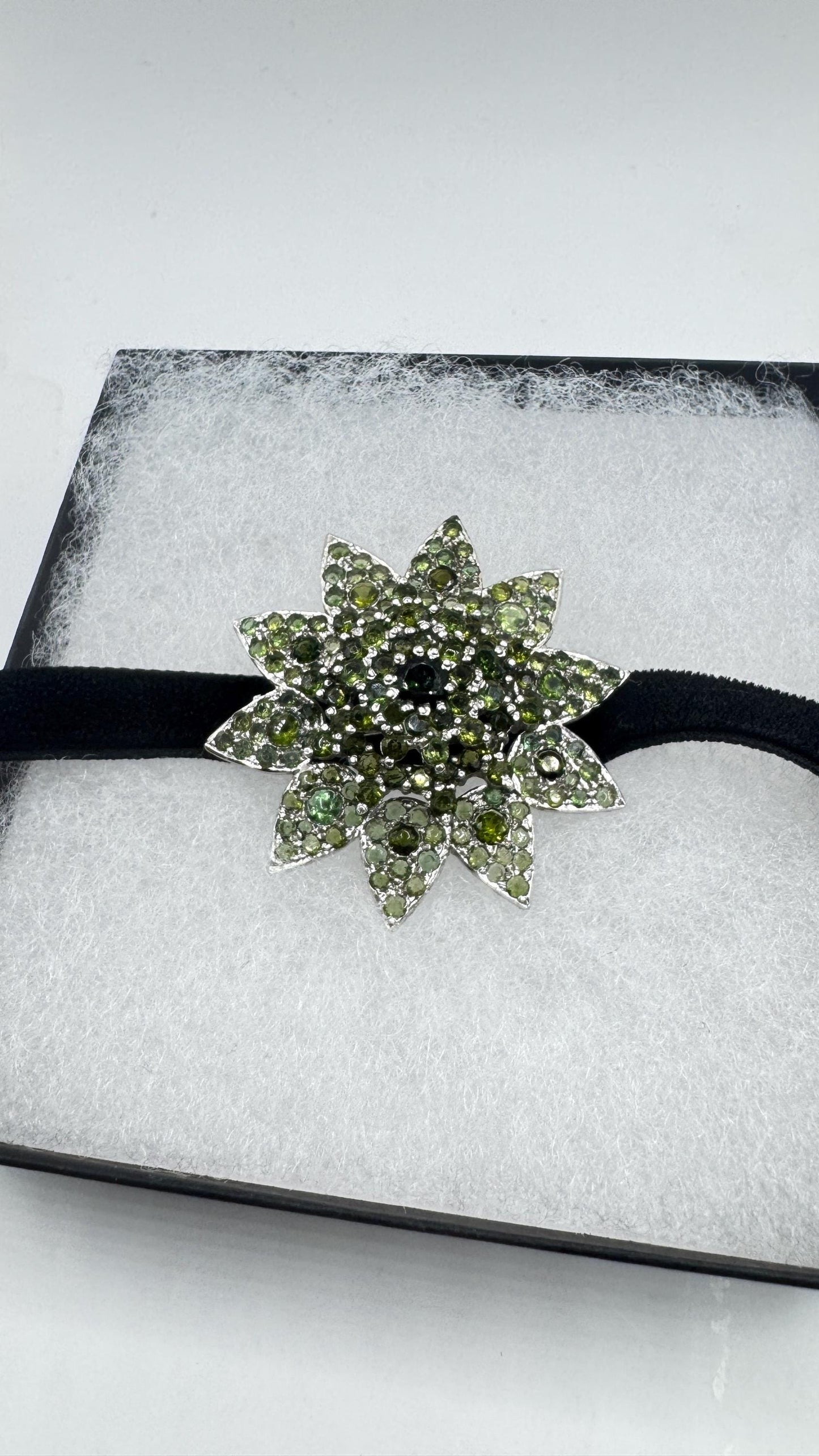 Vintage Genuine Green Tourmaline Choker 925 Sterling Silver Rhodium Brooch Pendant