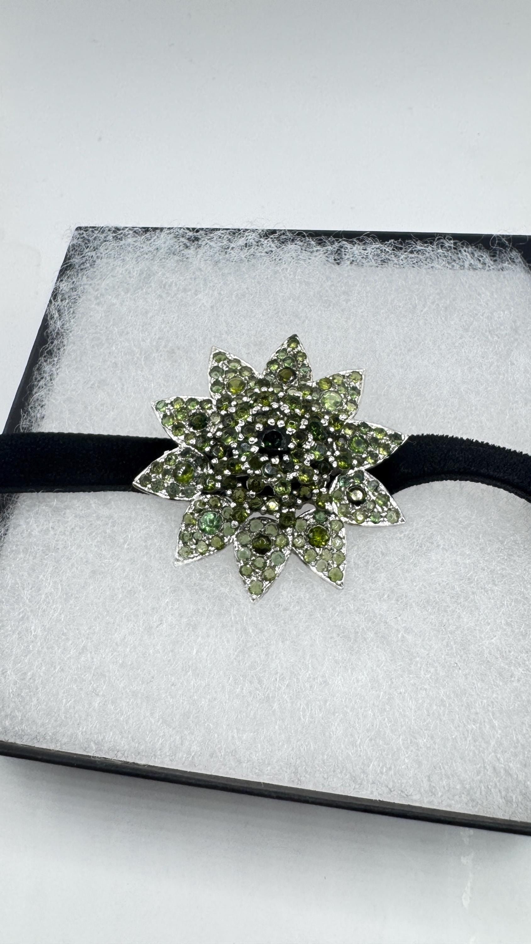 Vintage Genuine Green Tourmaline Choker 925 Sterling Silver Rhodium Brooch Pendant