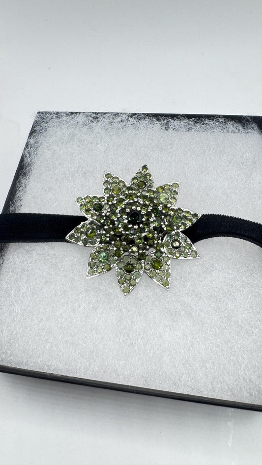 Vintage Genuine Green Tourmaline Choker 925 Sterling Silver Rhodium Brooch Pendant