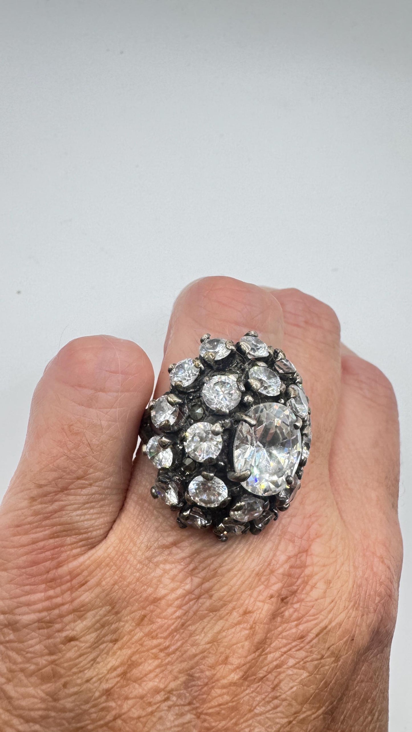 Vintage Cubic Zirconia Crystal Sterling Silver Ring Size 6.5