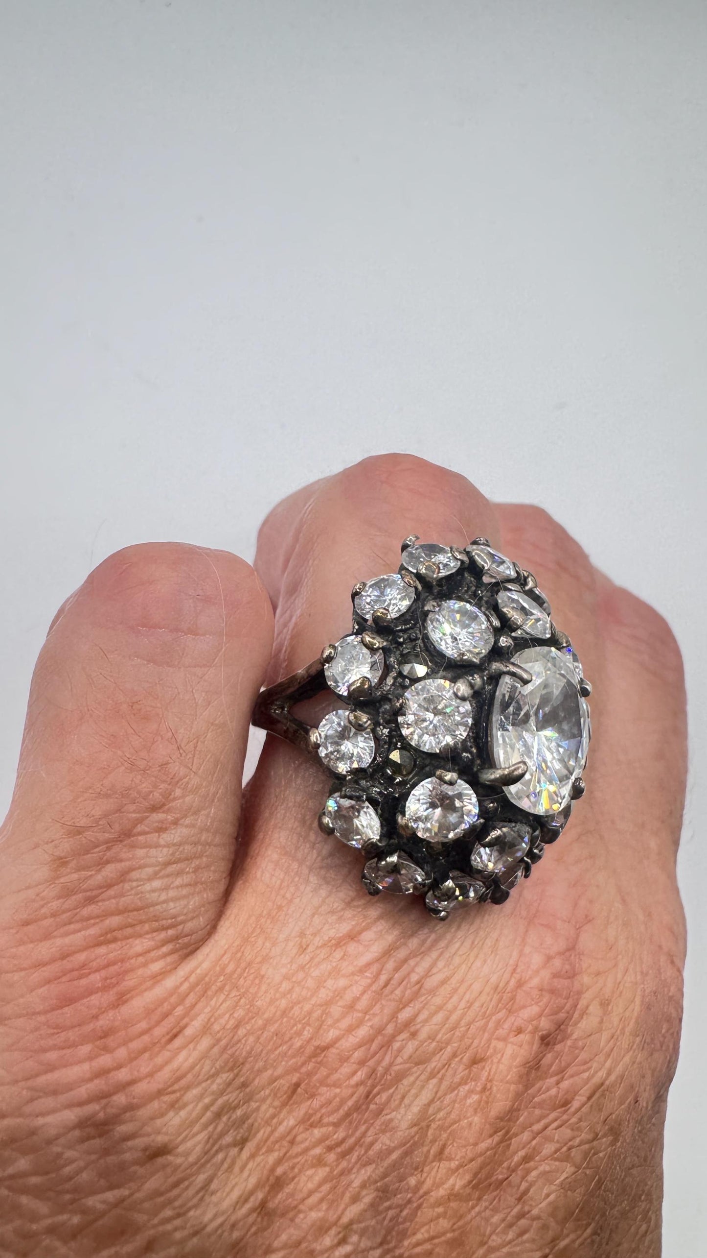 Vintage Cubic Zirconia Crystal Sterling Silver Ring Size 6.5