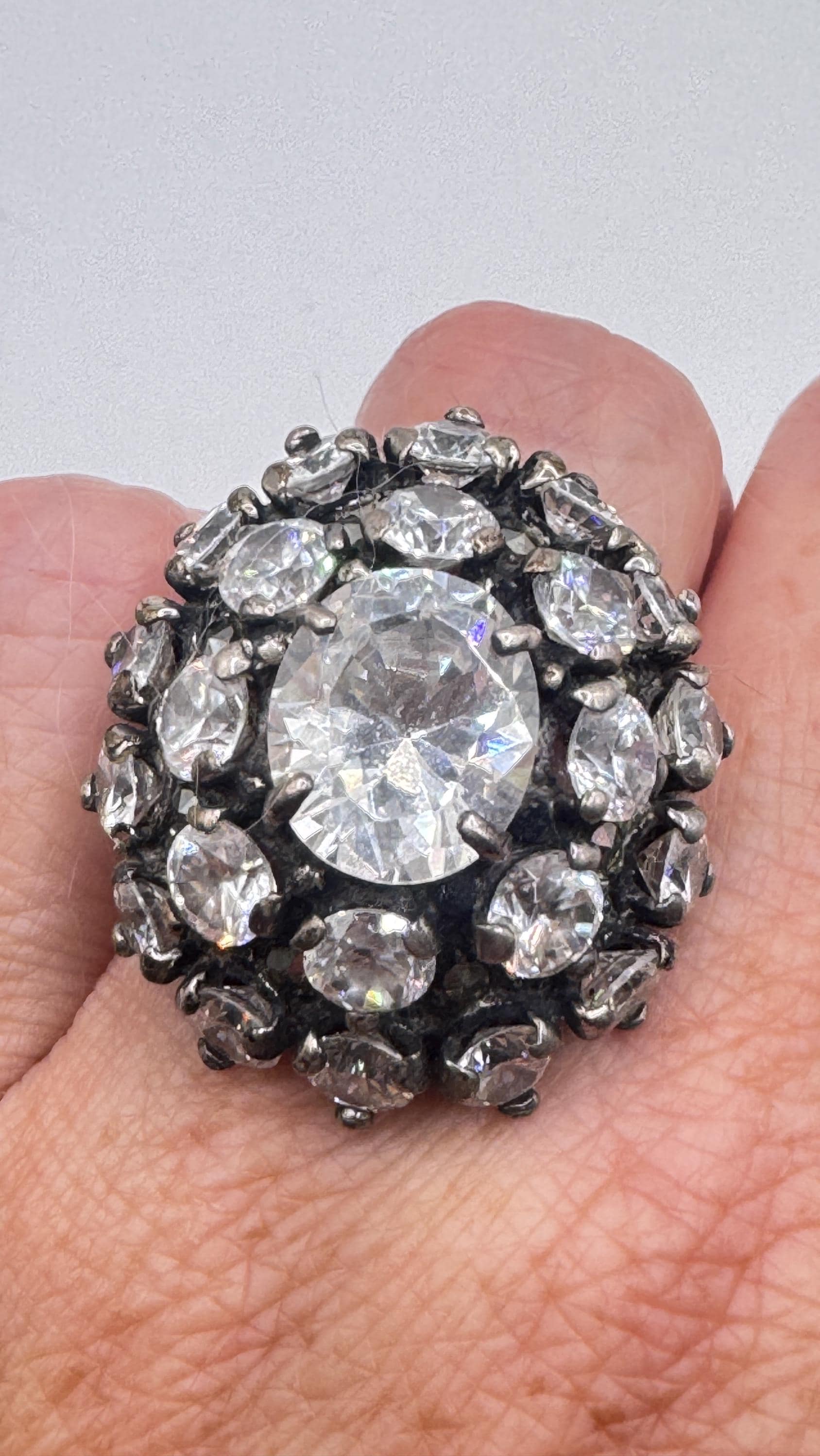 Vintage Cubic Zirconia Crystal Sterling Silver Ring Size 6.5