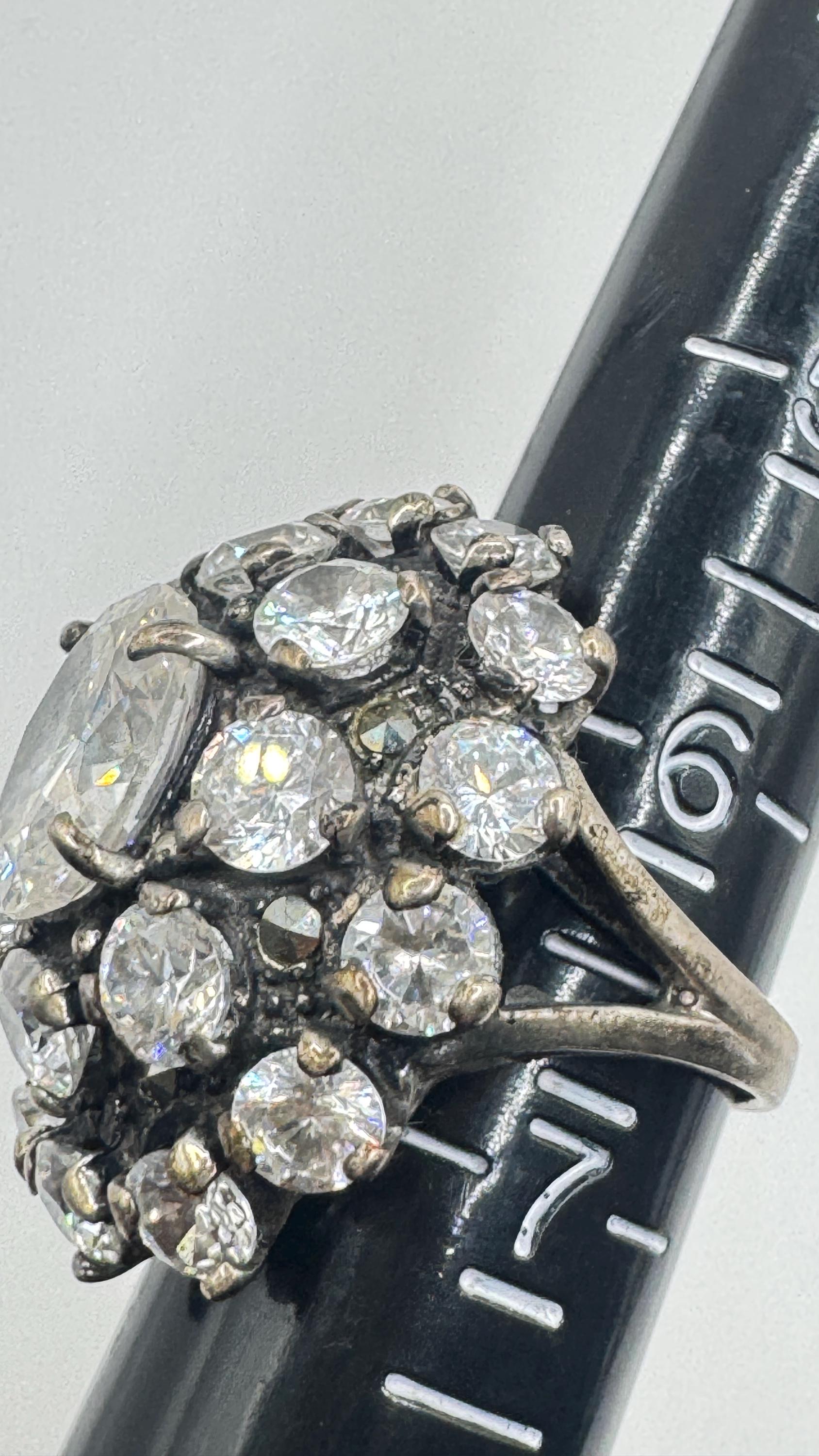 Vintage Cubic Zirconia Crystal Sterling Silver Ring Size 6.5