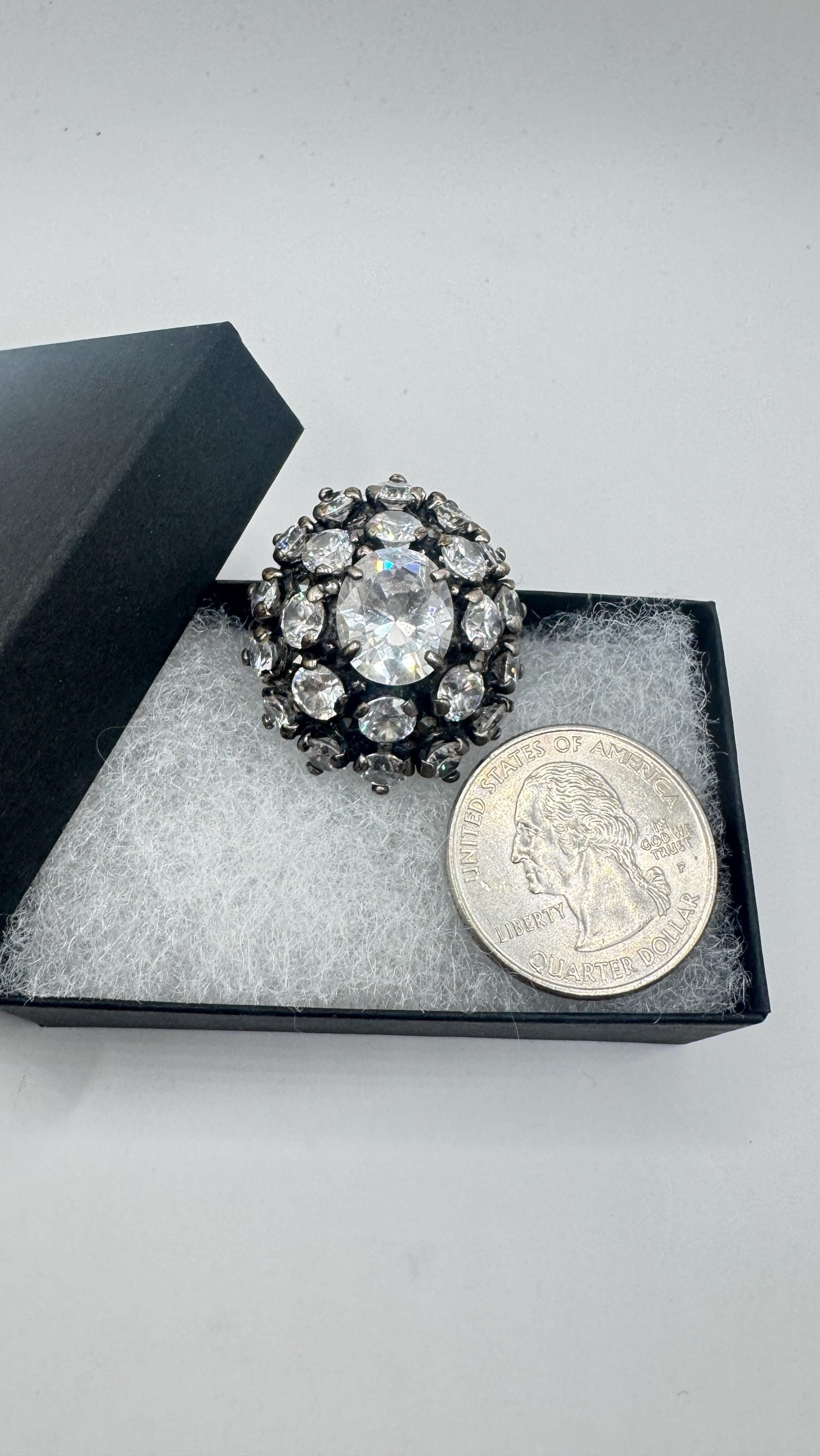 Vintage Cubic Zirconia Crystal Sterling Silver Ring Size 6.5