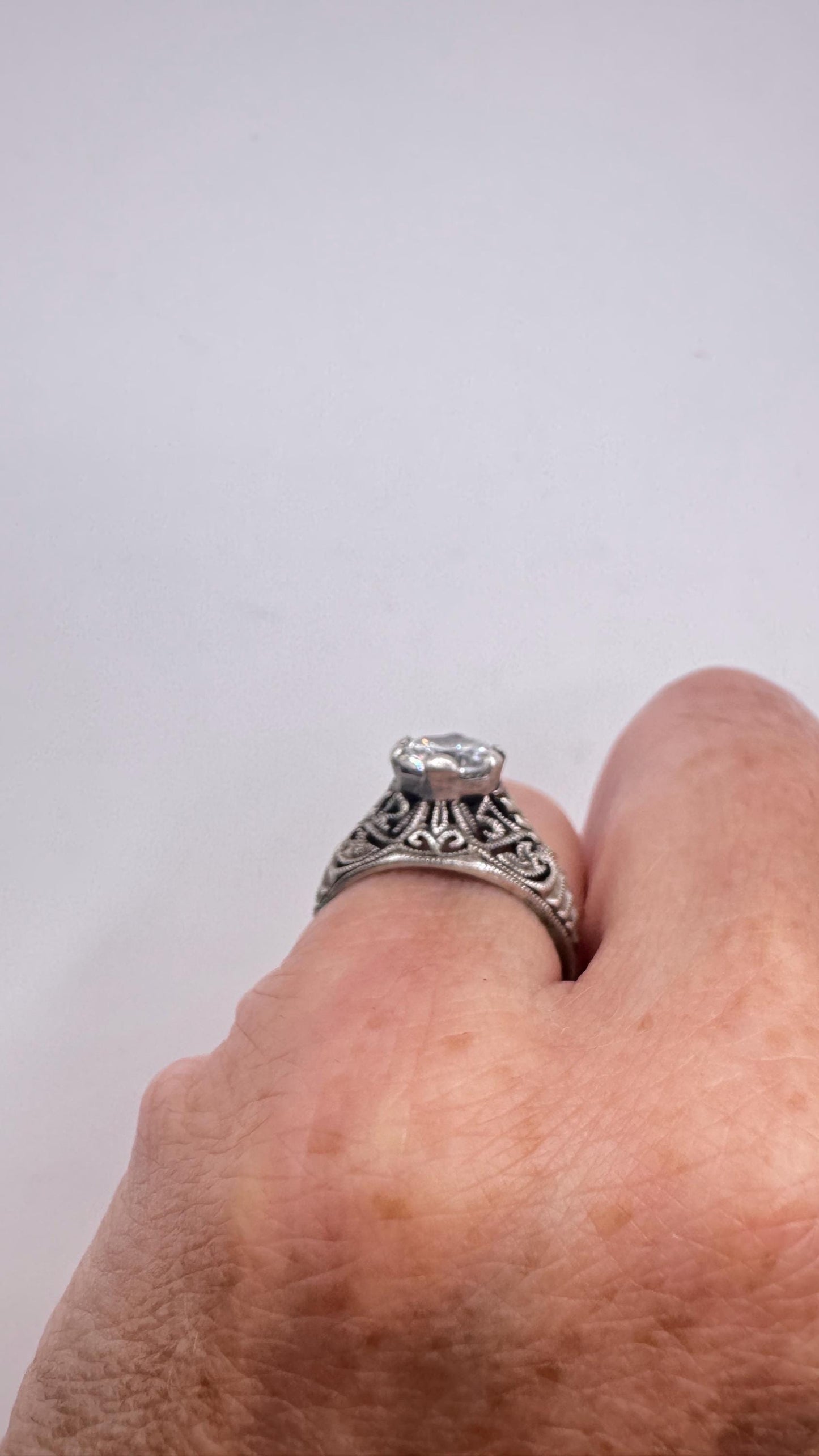 Vintage Cubic Zirconia Crystal Sterling Silver Ring Size 4 Pinky
