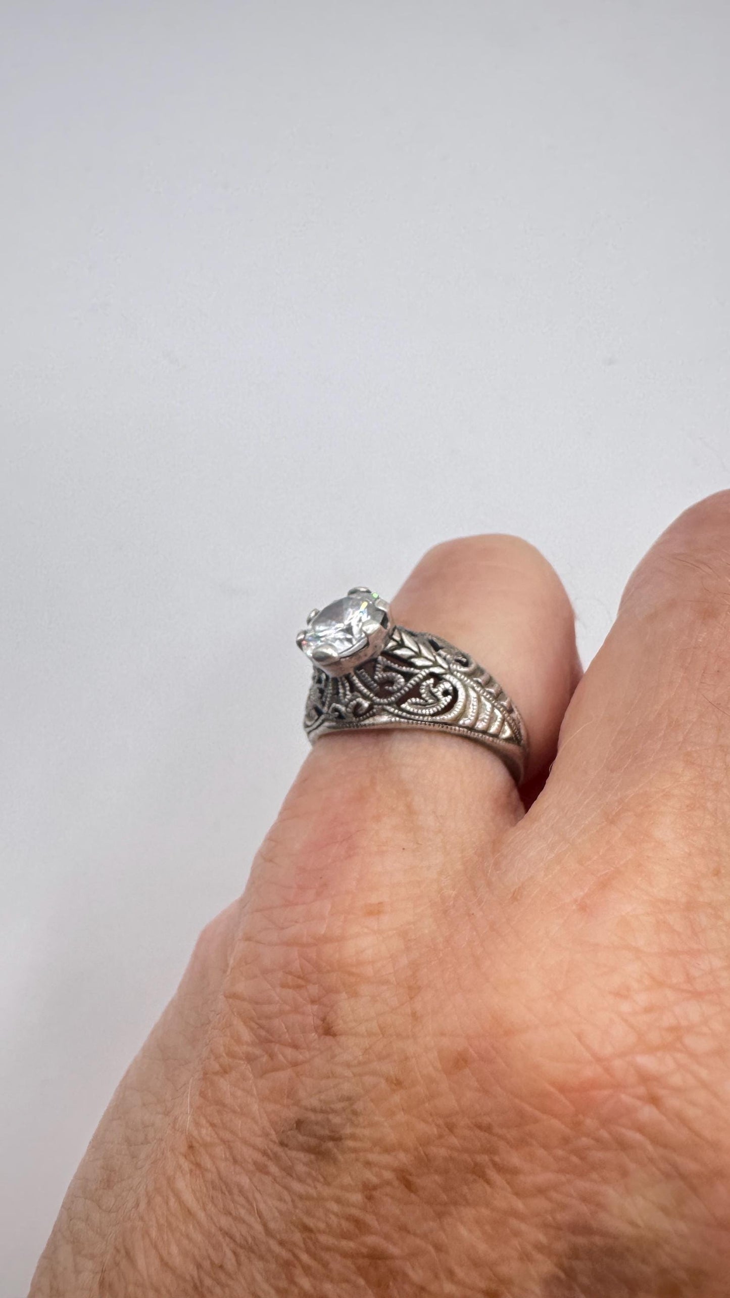 Vintage Cubic Zirconia Crystal Sterling Silver Ring Size 4 Pinky