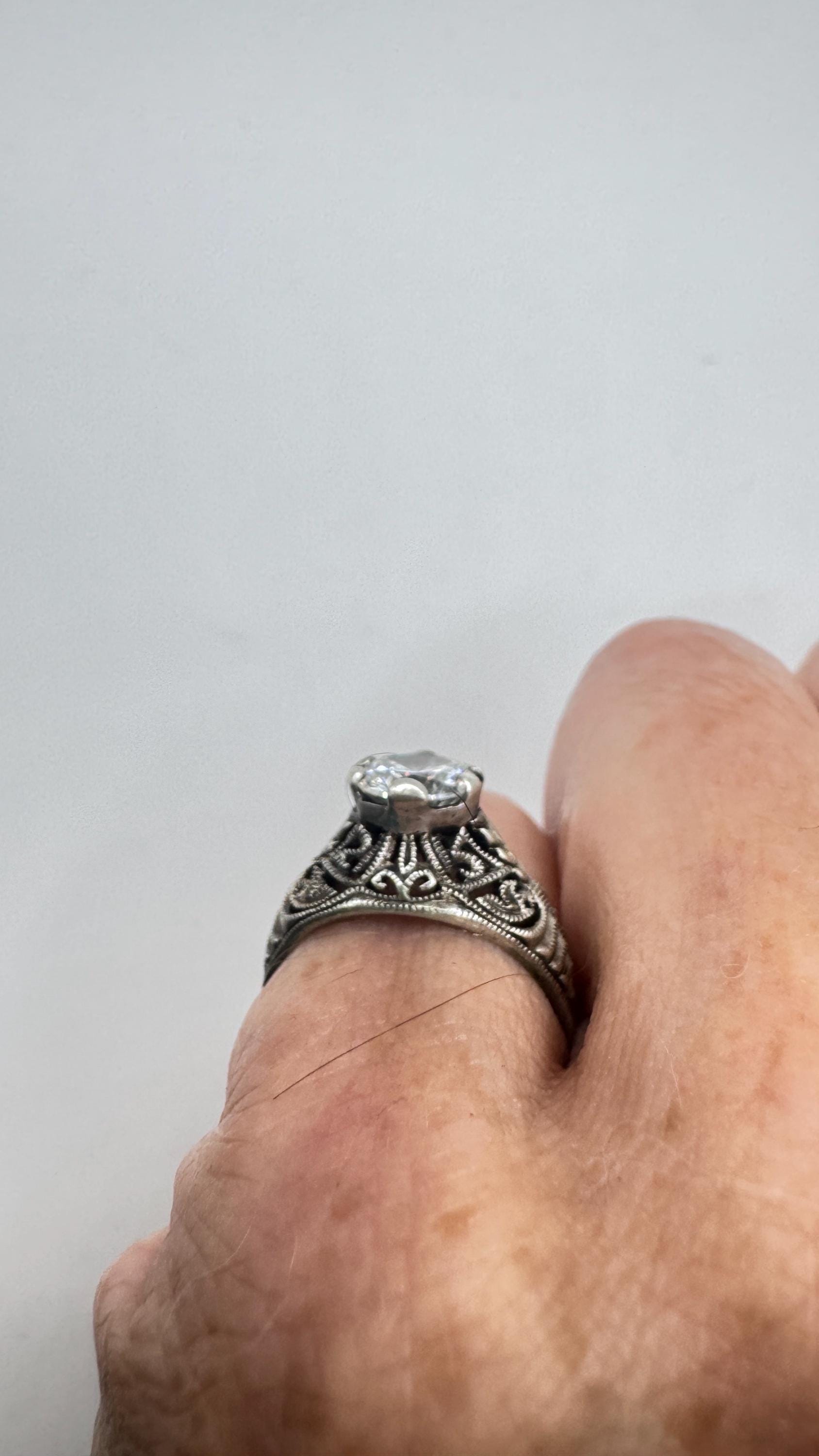 Vintage Cubic Zirconia Crystal Sterling Silver Ring Size 4 Pinky