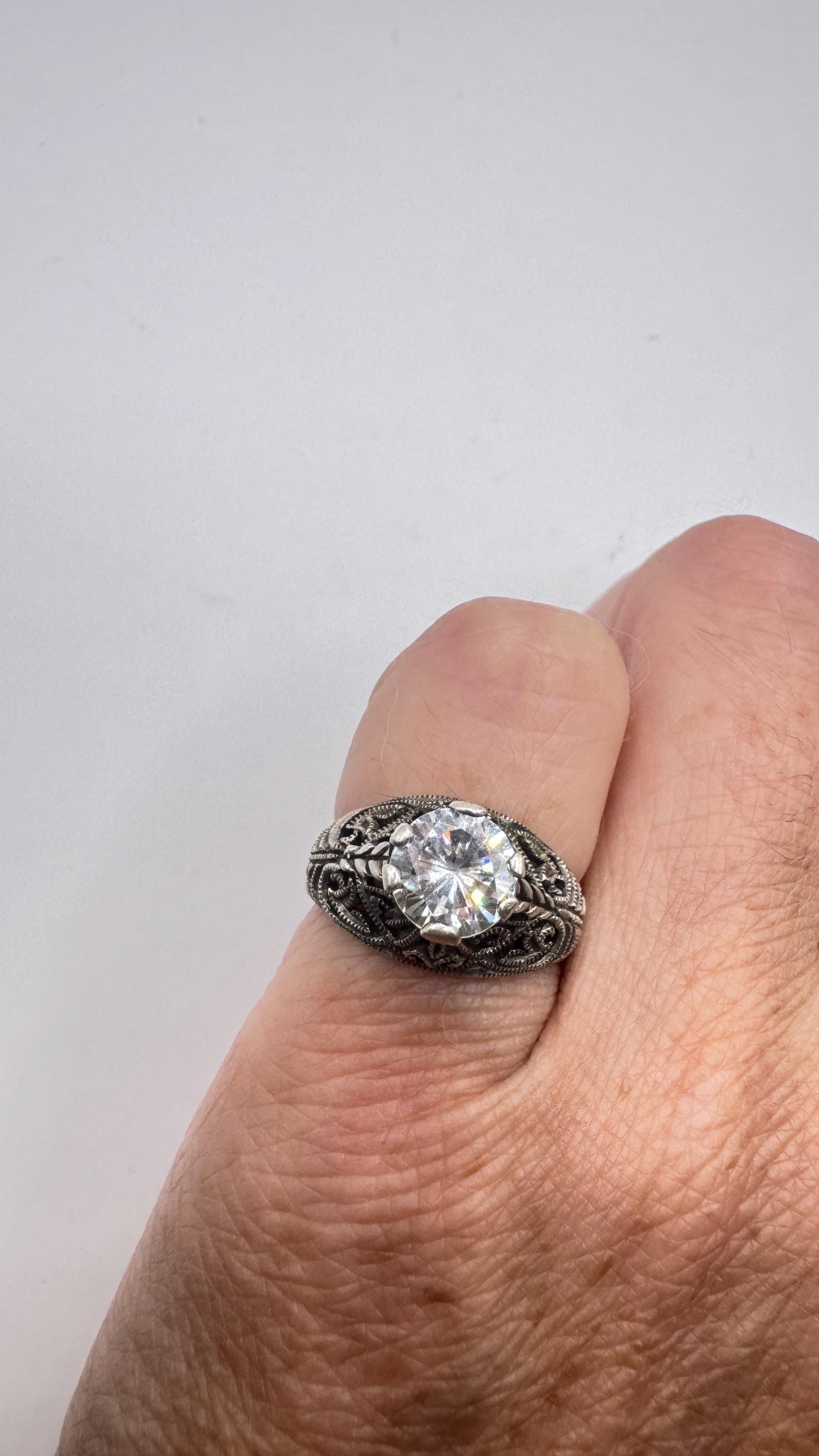 Vintage Cubic Zirconia Crystal Sterling Silver Ring Size 4 Pinky