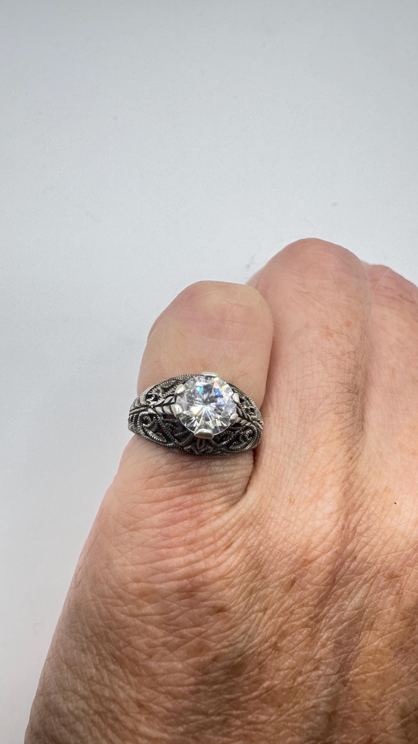 Vintage Cubic Zirconia Crystal Sterling Silver Ring Size 4 Pinky