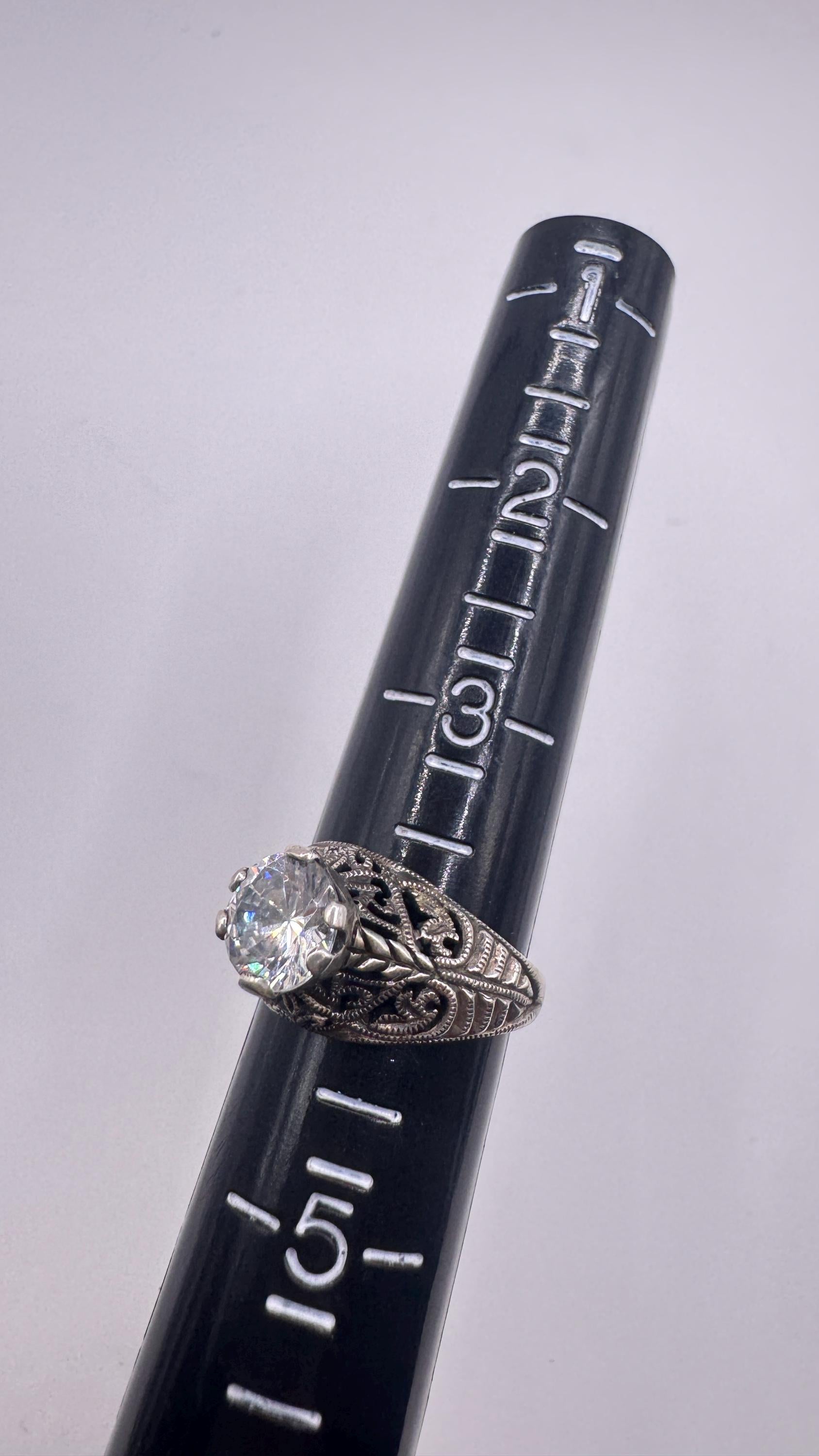 Vintage Cubic Zirconia Crystal Sterling Silver Ring Size 4 Pinky