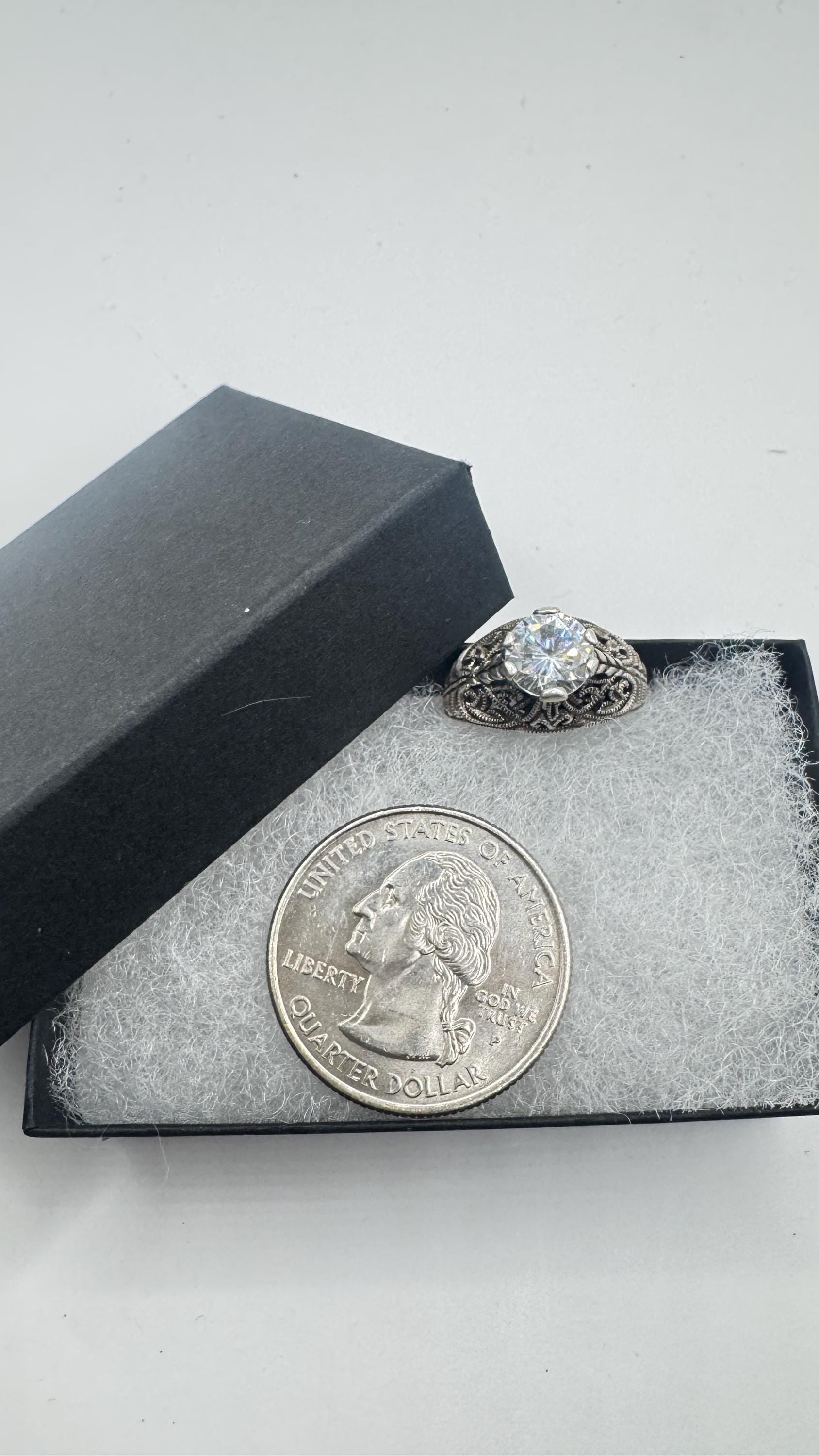 Vintage Cubic Zirconia Crystal Sterling Silver Ring Size 4 Pinky